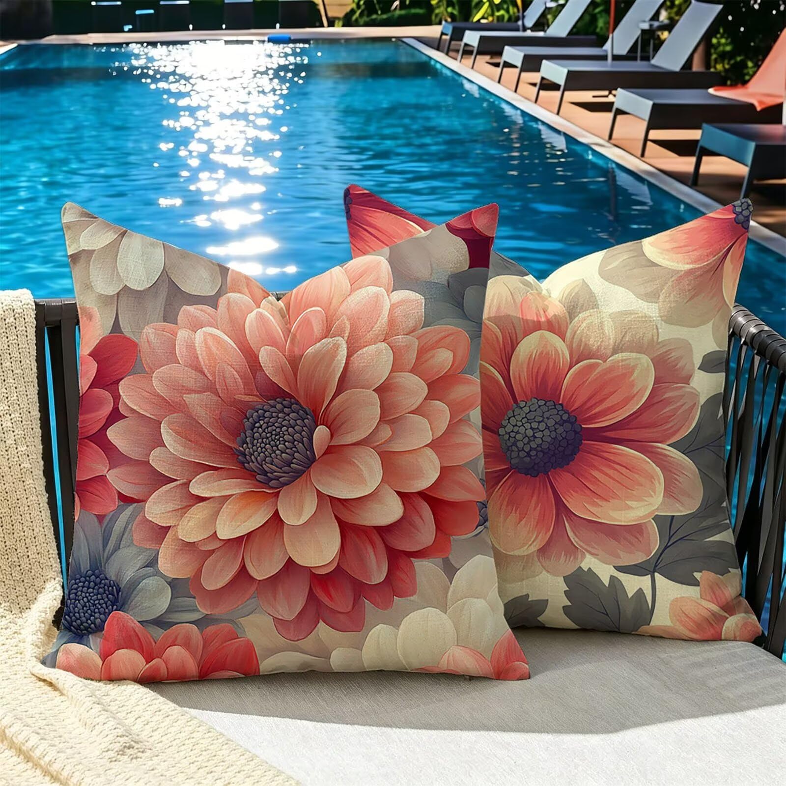 Kissenbezug 65x65cm Outdoor Kissen 2er Set Blume Anlage-2 Samt Dekokissen