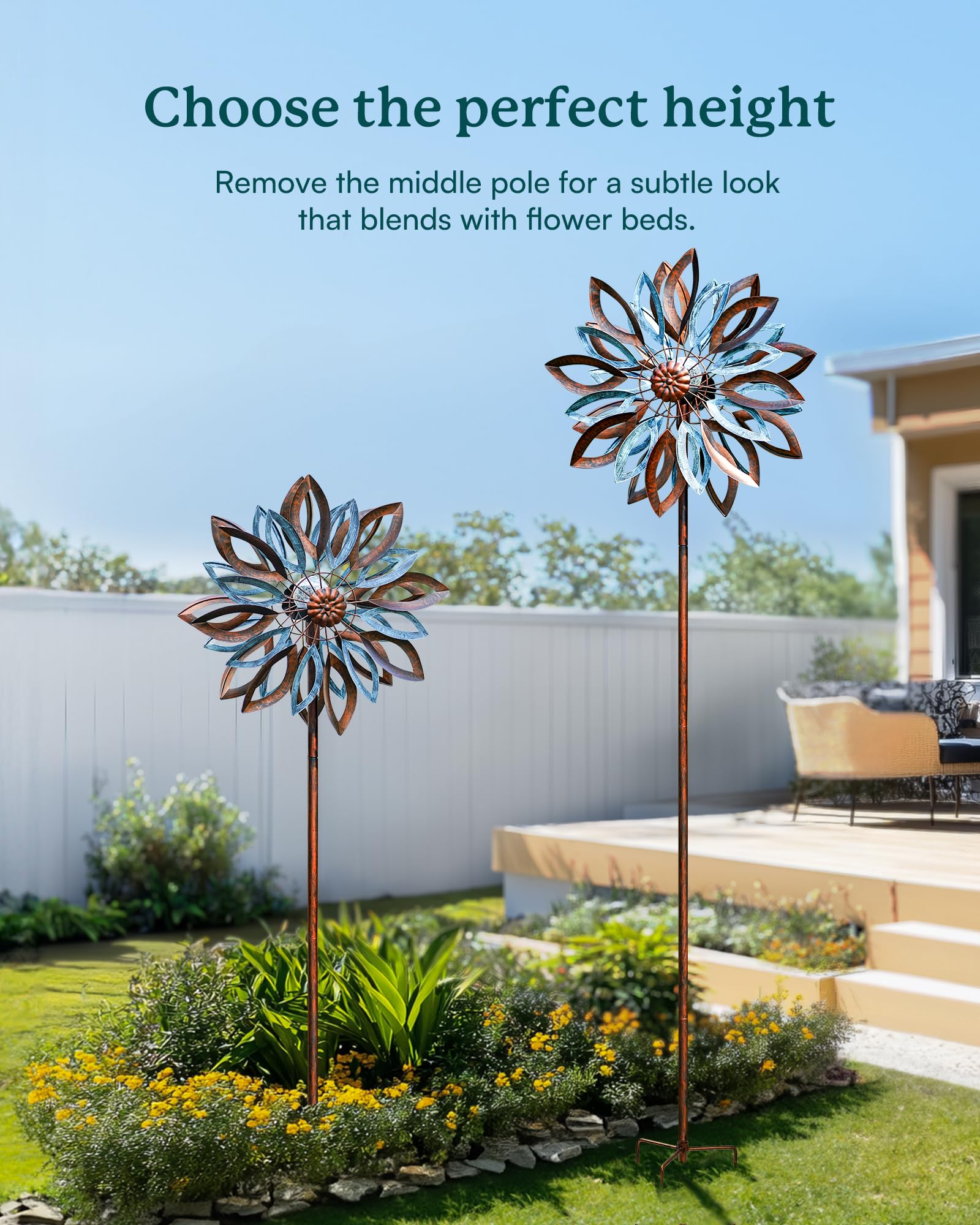 Kinetisches Windspiel Mit Solar-Glaskugel – 190 Cm Garten-Deko In Marineblau
