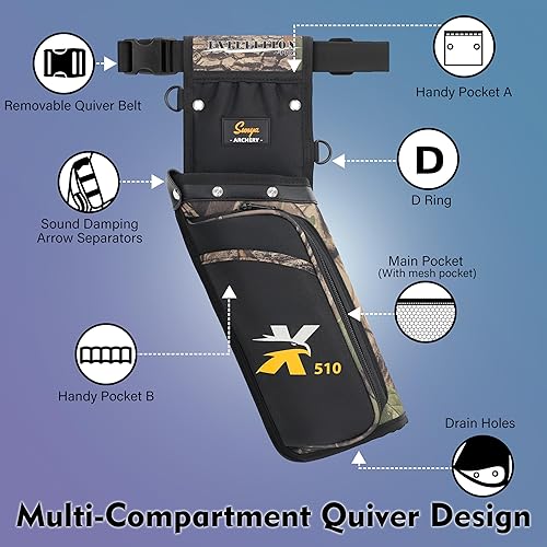 Miniatura 25 de SUNYA X510 - Carcaj de flecha de cadera de campo y competencia Carcaj de tiro con arco sin ruido de 3 ranuras con sistema de almacenamiento Azul