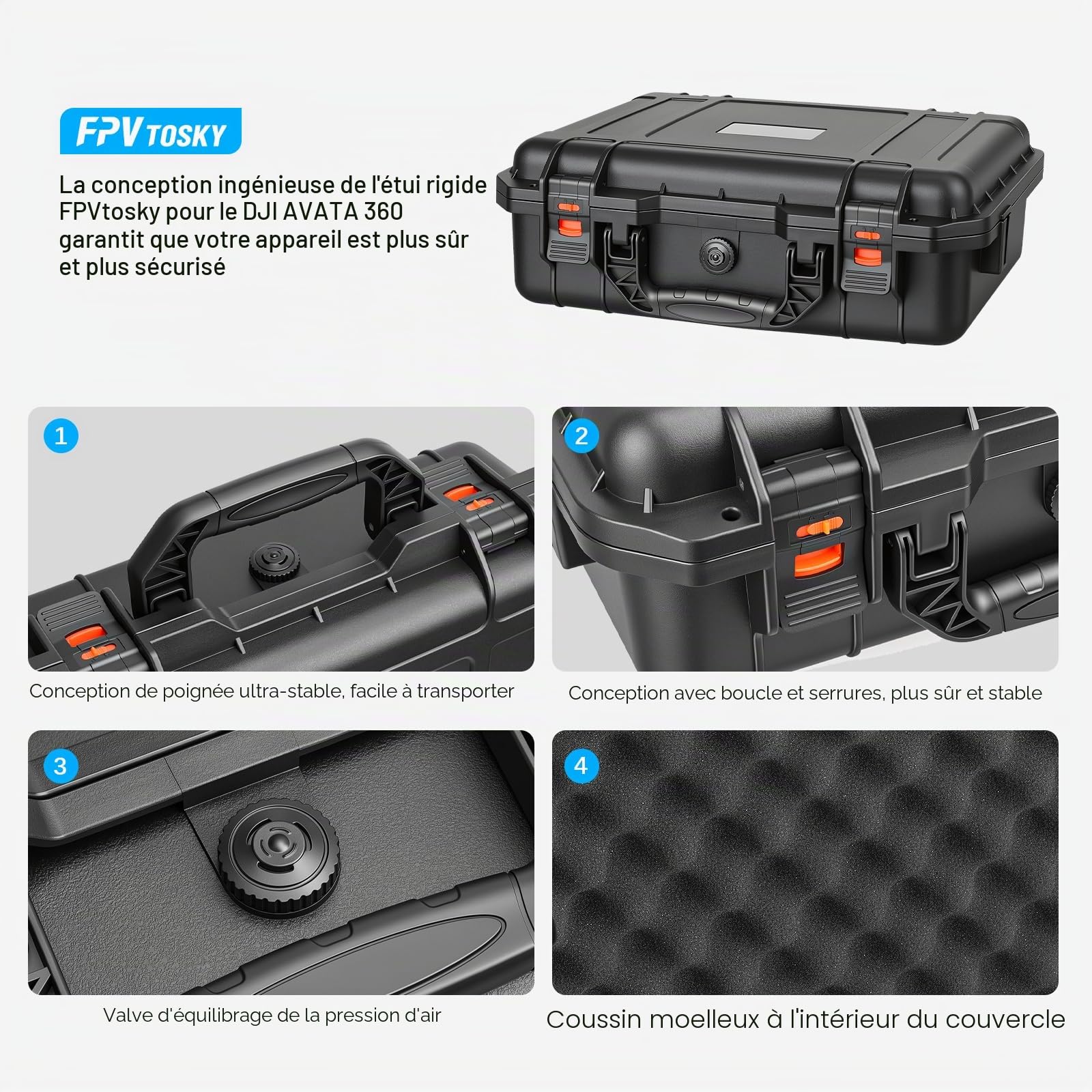 Fpvtosky Avata 360 Koffer, Sac étanche à coque rigide pour DJI Avata 360 Fly More Combo Accessoires pour DJI Goggles N3, RC Motion 3, Contrôleur FPV 3/RC 2, 3 batteries et station de charge
