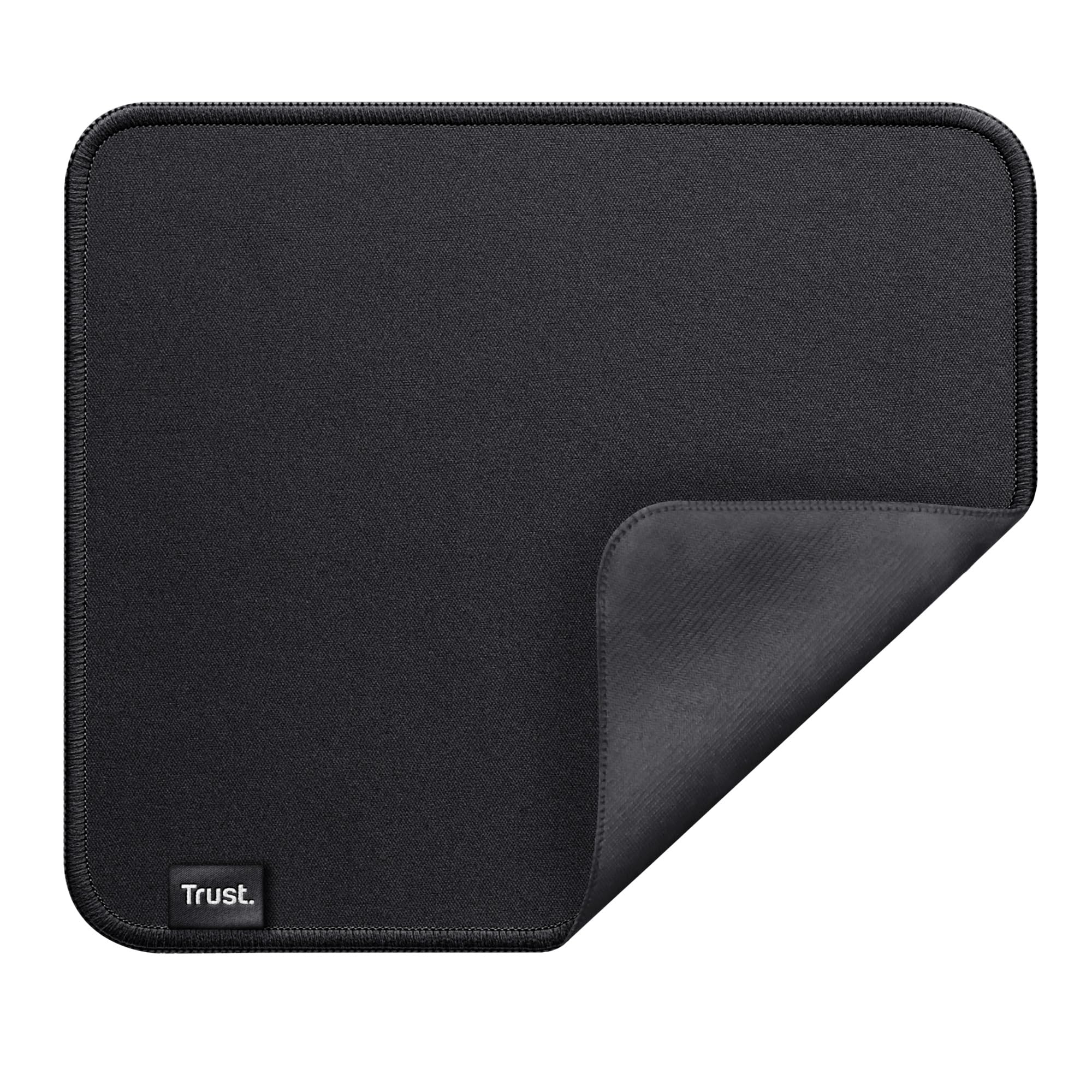 Trust Boye Tappetino, Design Sostenibile, Materiali Riciclati, Fondo Antiscivolo, 250 x 210 x 3mm, Bordo con Cuciture, Lavabile in Lavatrice, Tappetino per Mouse da Ufficio per Lavoro - Nero