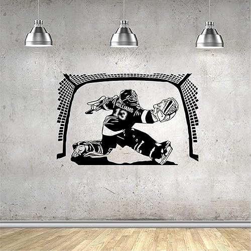 Miniatura 3 de Calcomanía de pared personalizada para jugador de portero de hockey  Elige tu nombre y número de jugador de hockey personalizado para decoración de
