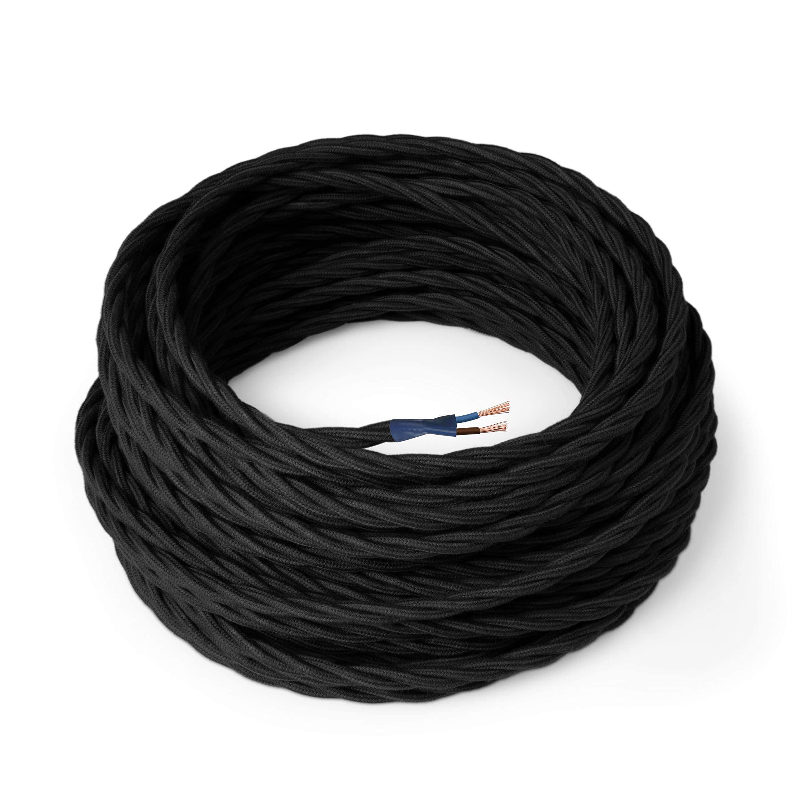 Amarcords - Textile Electrical Wire color BLACK braided cotton 3 meters to 2 conductors 2x075 - Wire coated in colored vintage fabric for chandeliers and lamps applique lampshades.