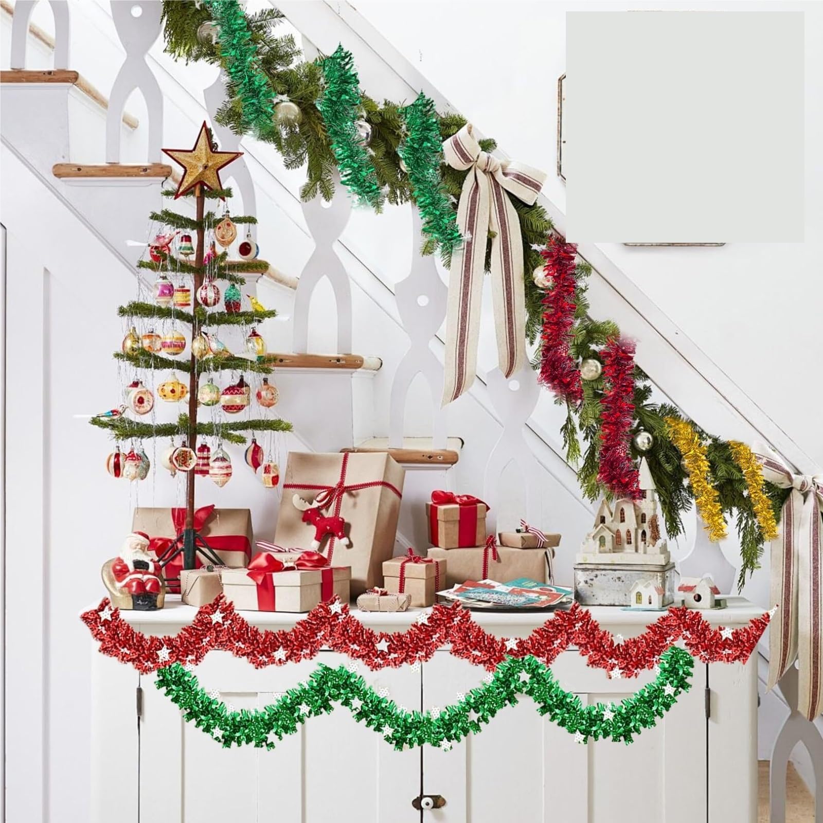 Lametta Weihnachtsbaum 4 Farben Weihnachtslametta Weihnachtsbaum-Hängedekoration Silvesterparty Girlande Weihnachten(10M)