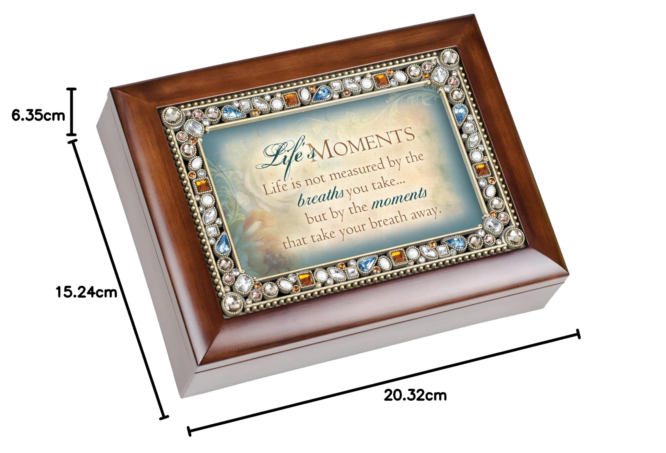 Life 's Greatest Moments Walnussholz Finish Edelsteinbesetztes Deckel Jewelry Musik Box spielt What A Wonderful World
