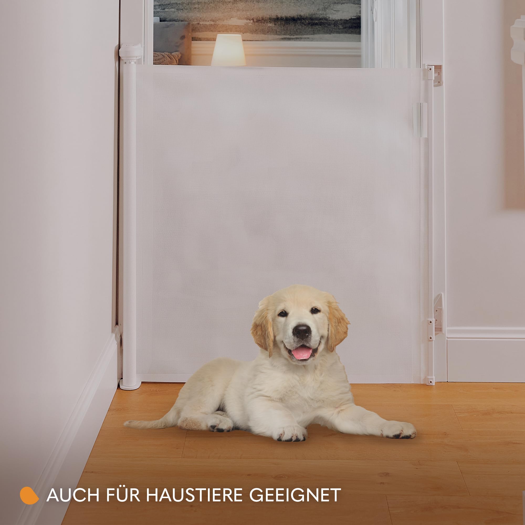 Lionelo Thea Treppenschutzgitter Ausziehbar für Babys, Hunde bis 140 cm | Türschutzgitter Kindertreppenschutzgitter Schutzgitter ohne Schwelle Doppelverriegelung UV-Schutz, 3 Montagesets Stabi