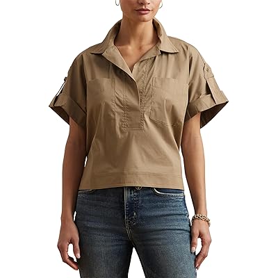 Lauren Ralph Lauren Cotton Blend Short Sleeve Camp Shirt Women