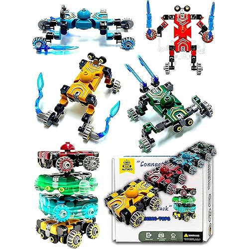 4-Pack Transforming Car & Robot Fidget Toys Bulk,Transformable Fidget Spinners for Kids,Christmas Stocking Stuffers for Boys,Stress Relief Sensory Toys,Party Favors Action Figures Set for Ages 5-13