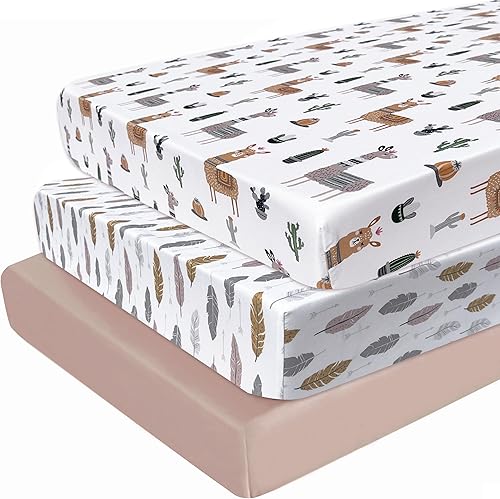 AMROSE Paquete de 3 sábanas suaves y celestiales para cuna, de 28 x 52 pulgadas, para cuna y colchón de niño pequeño, microfibra suave y