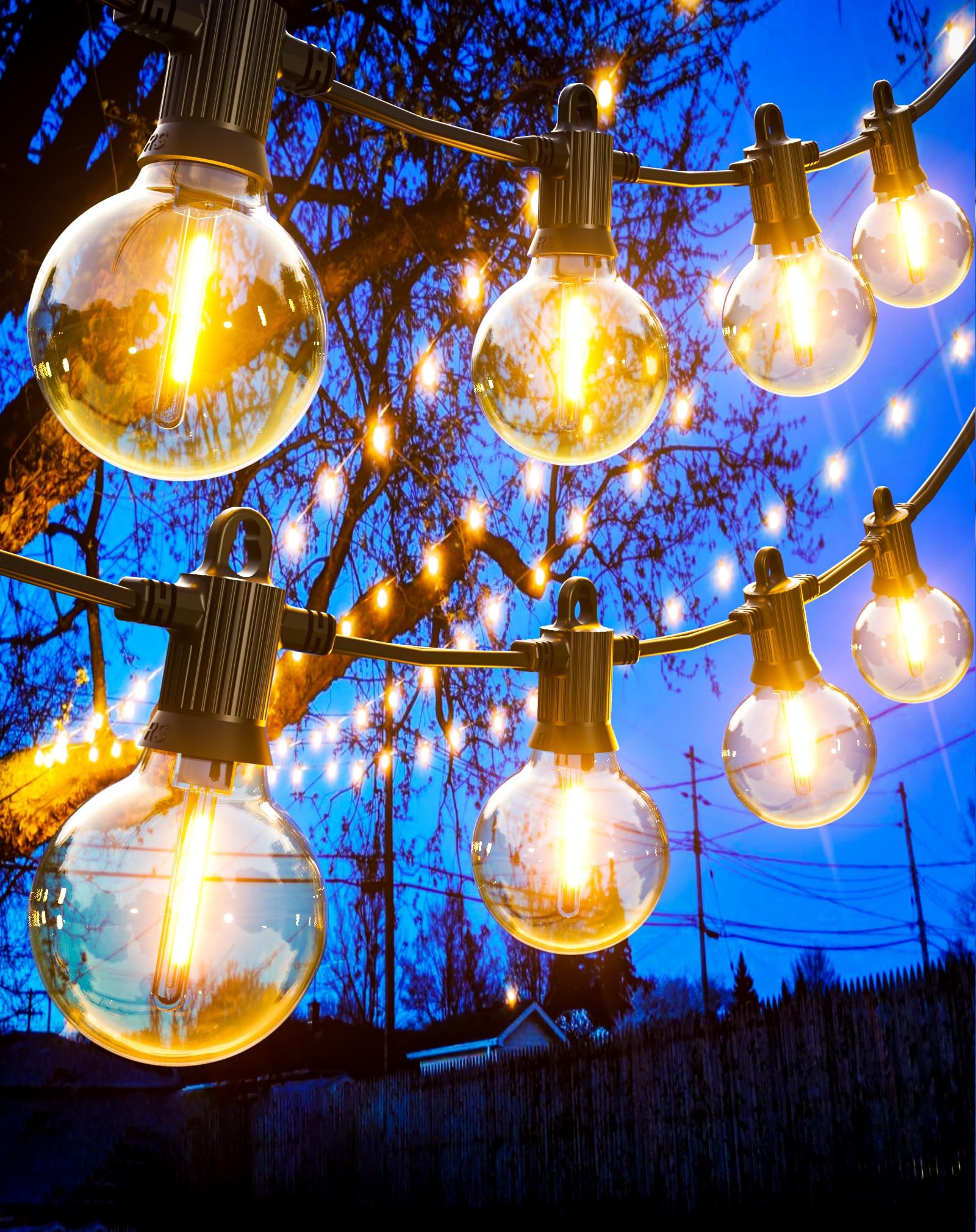 – Zuske 15M/50FT Festoon Lights Outdoor Mains Powered, Garden String Lights with 25+2 G40 Globe LED Shatterproof Bulbs, IP65 Weatherproof for Outside Backyard Gazebo Porch Patio Cafe Bistro(Warm White)