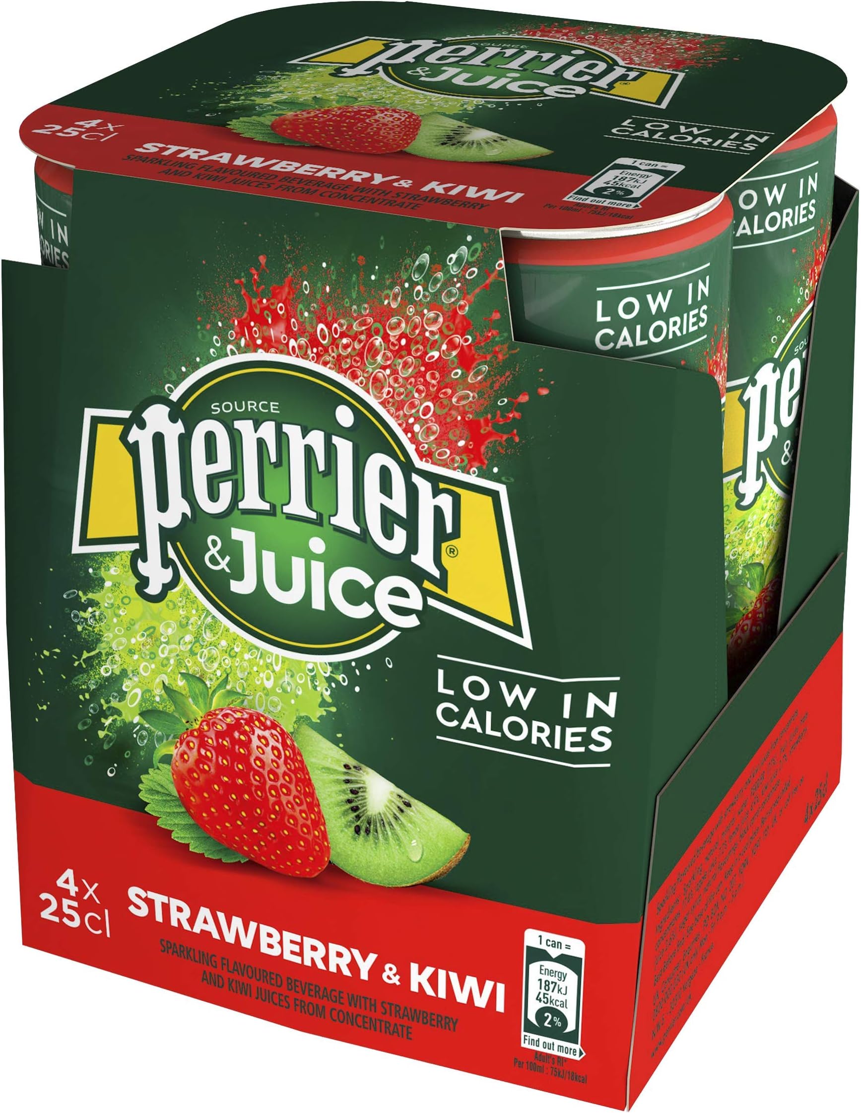 Perrier& Juice Sparkling Strawberry & Kiwi Water 4x250ml