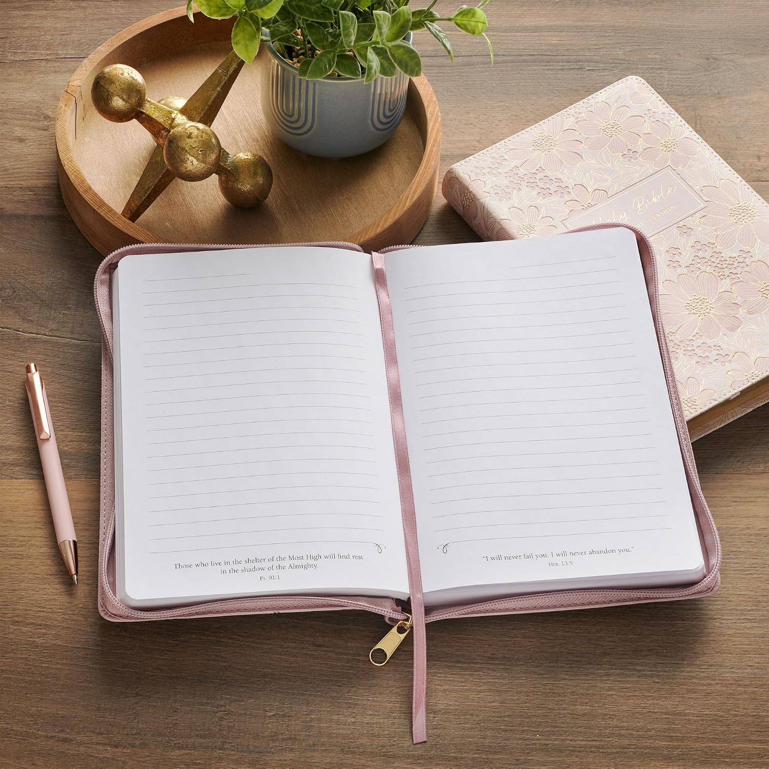 Christian Art Gifts Inspirational Zippered Journal, Be Joyful Wide Ruled Notebook, 1 Thessalonians 5:16 Bible Verse, Dusty Lilac Faux Leather, 336 Lined Pages w/scripture, (9” x 6.4” x .9”)