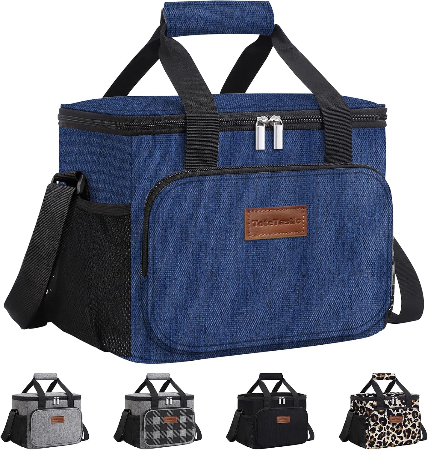 Insulated Reusable Lunch Box Lunch Bag for Women/Men LeakProof Lunch Tote Bag with Adjustable Shoulder Strap, Front Zipper Pocket and Dual Large Side Pockets for Work/Picnic（24L,Plaid）