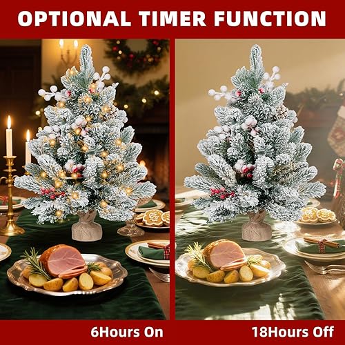 Miniatura 2 de ININ Mini árbol de Navidad preiluminado de 2 pies, árbol de Navidad artificial de mesa con luces LED, pequeño árbol de Navidad con base de bolsa de
