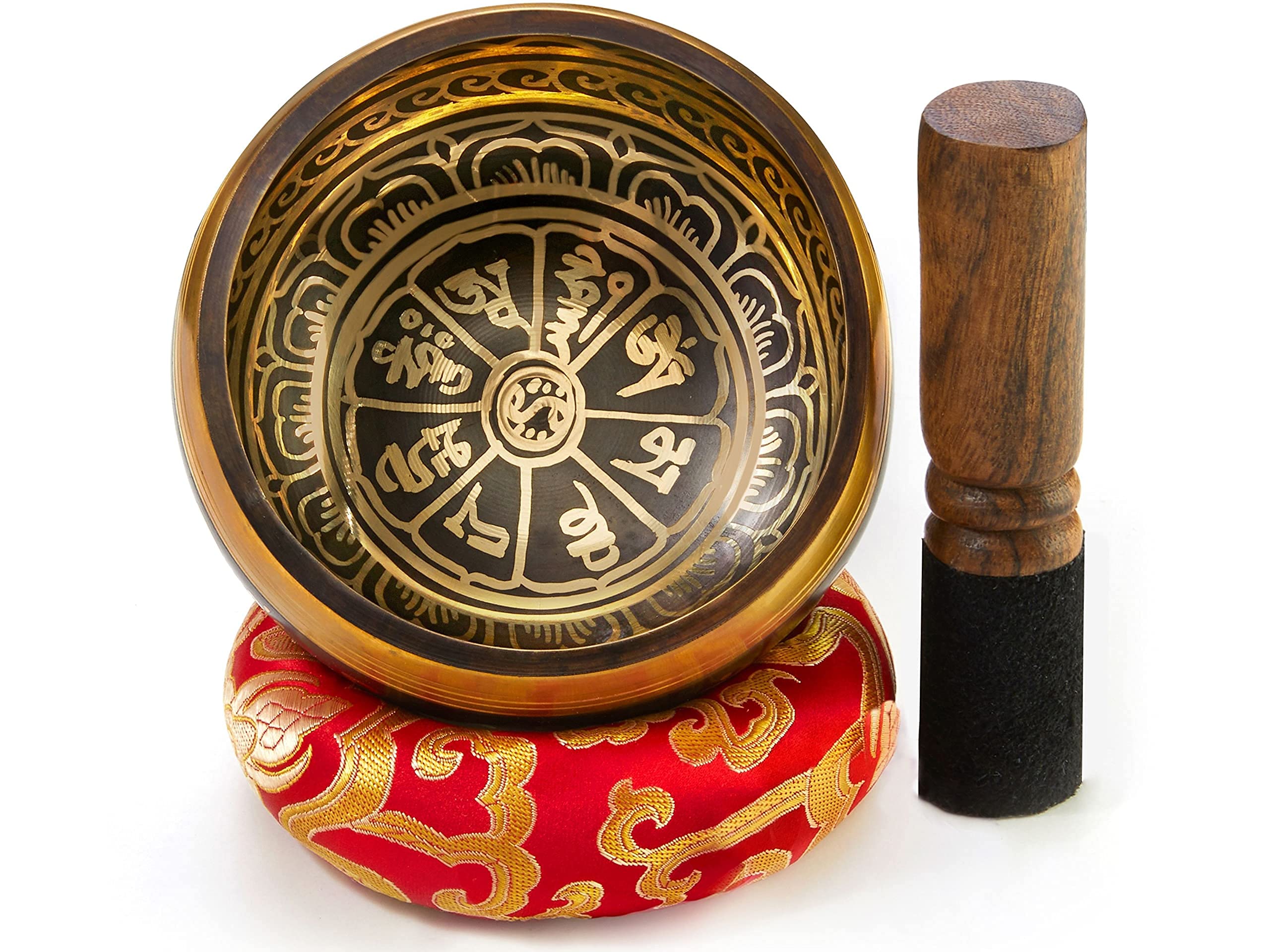 Tibetische Klangschale Set, mit Klöppel und Klangschalenkissen in Loktapapier Geschenk-Box. Singing Bowl aus Tibet (Mystic Black)
