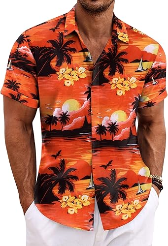 Miniatura 15 de COOFANDY Camisas de lino para hombre de manga corta, camisas casuales con botones para hombre, camisa de playa de verano, camisa para boda