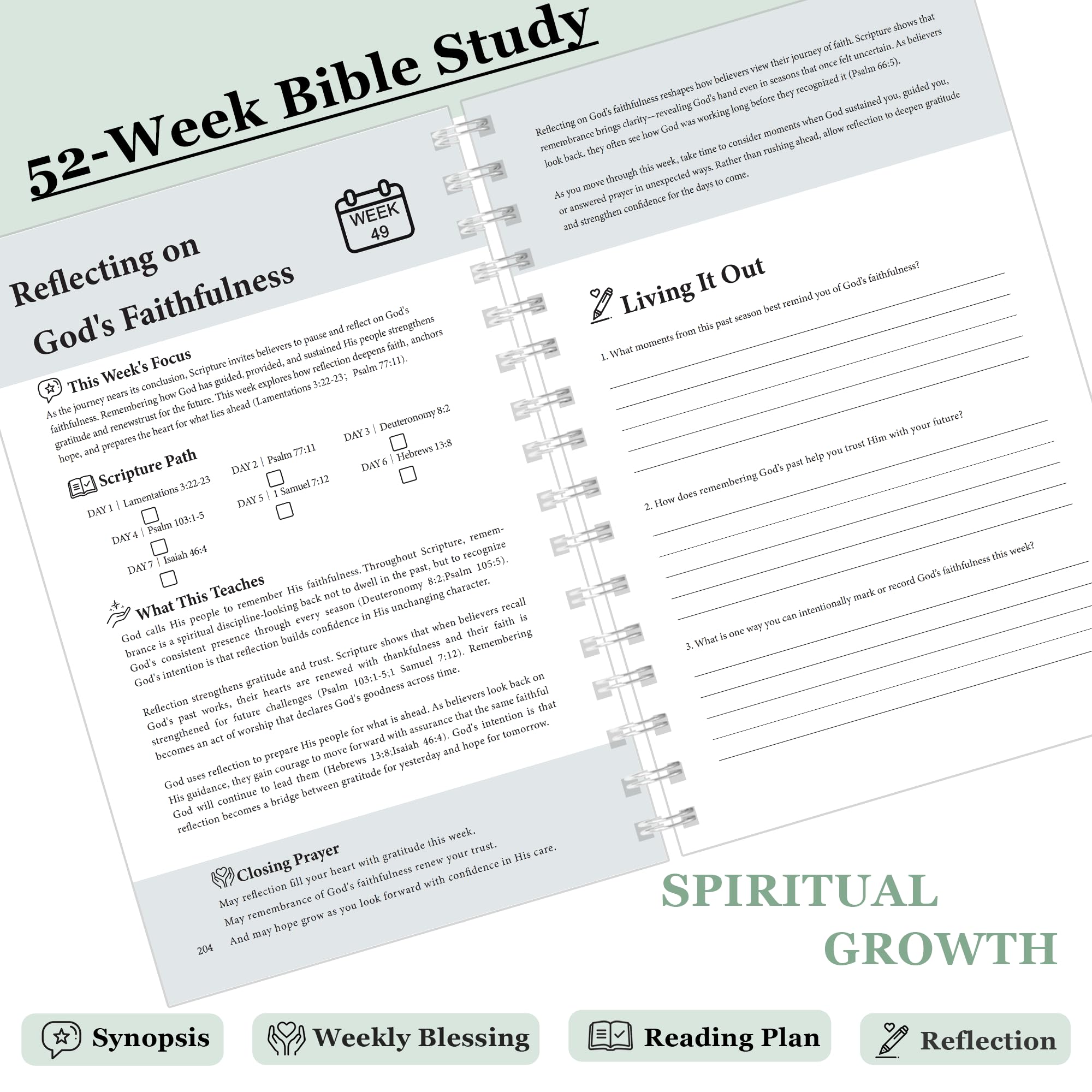 Zestaw "A Year of Bible" – zestaw 52-tygodniowy dziennik do czytania Pisma Świętego, chrześcijański planer oddania dla kobiet, notatnik z przewodnikiem (M (14 x 21 cm)