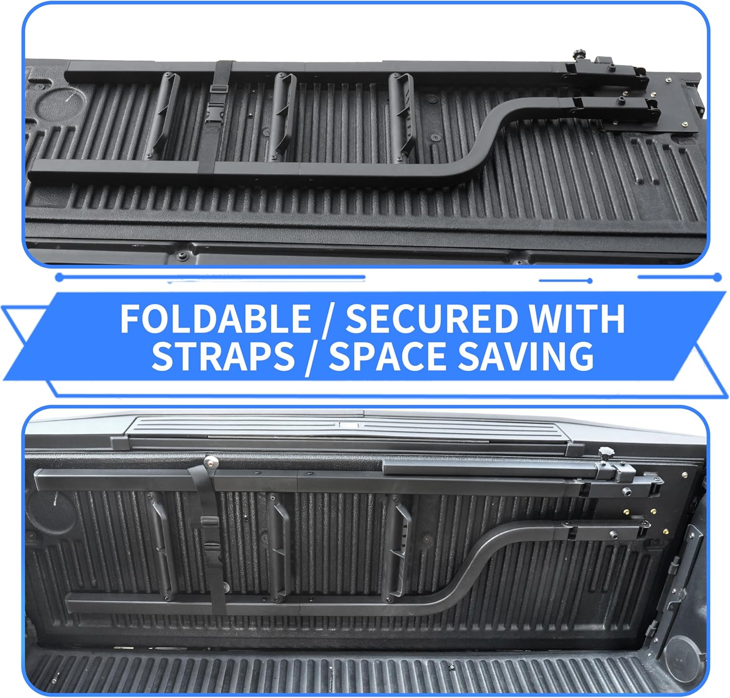 Universal Heavy Duty Pickup Truck Tailgate Ladder with Handrail, 45" Foldable Truck Ladder with Handle Tailgate Step Pickup Accessories, Wide Pedals, Capacity 600 lbs, for F250/Ram 2500...