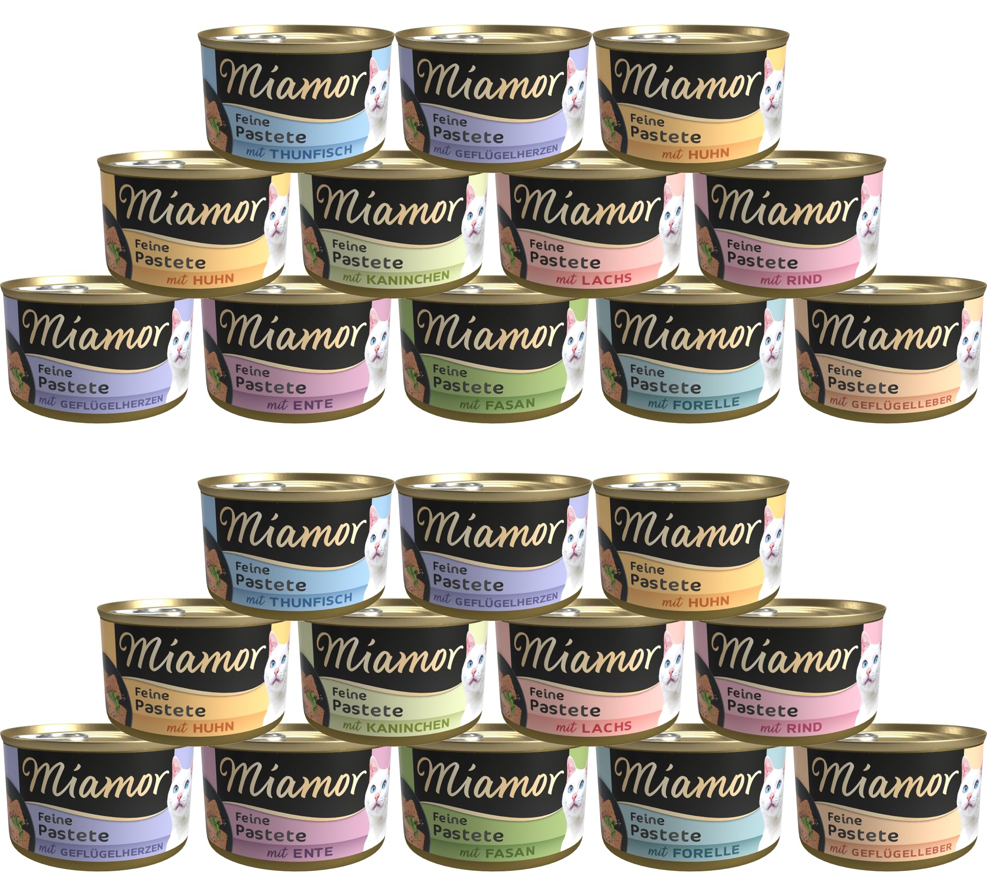 Miamor Feine Pastete für Katzen | als 12x oder 24x 85g Nassfutter-Mix erhältlich | mit garantiert 8 Verschiedene Sorten für die tägliche Abwechslung | ohne Soja - ohne Farbstoffe (85g, 24er Mix)