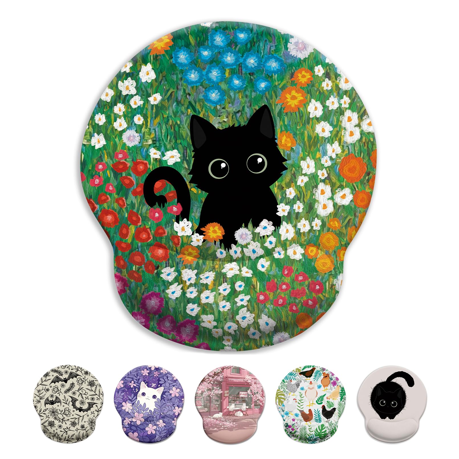 Black Cat Mouse Pad Ergonomic Mouse Pad with Wrist Rest Gaming Mouse Pad Wrist Support Non-Slip Pain Relief PU Base Funny Mouse Pad for Desk Work Cute Office Desk Accessories Decoration