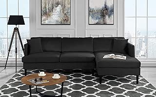 Mid Century Modern Velvet Sectional Sofa, L-Shape Couch (Black) - coolthings.us