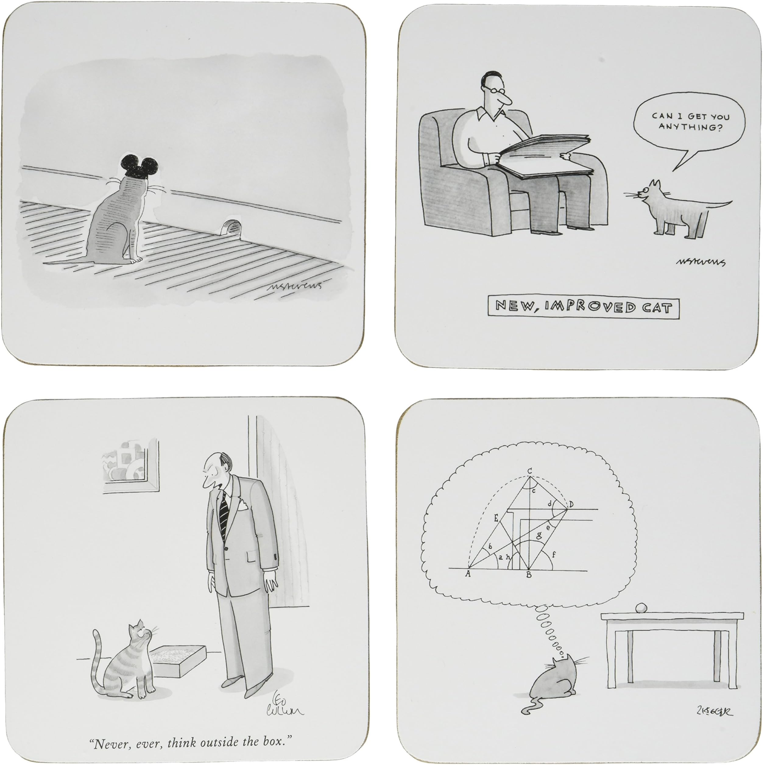 The New Yorker Cats-Box Set of 4 Coasters, 4.25 x 4.25 x 1, Orange and White