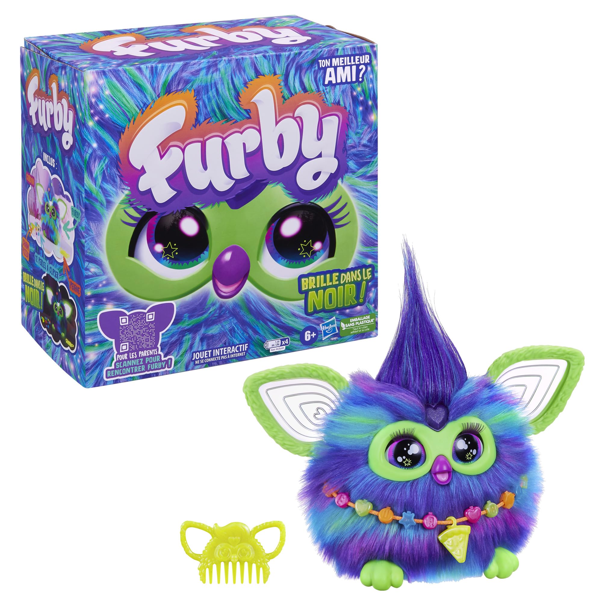 Furby Galaxie, peluche interattivo brilla al buio - Versione francese
