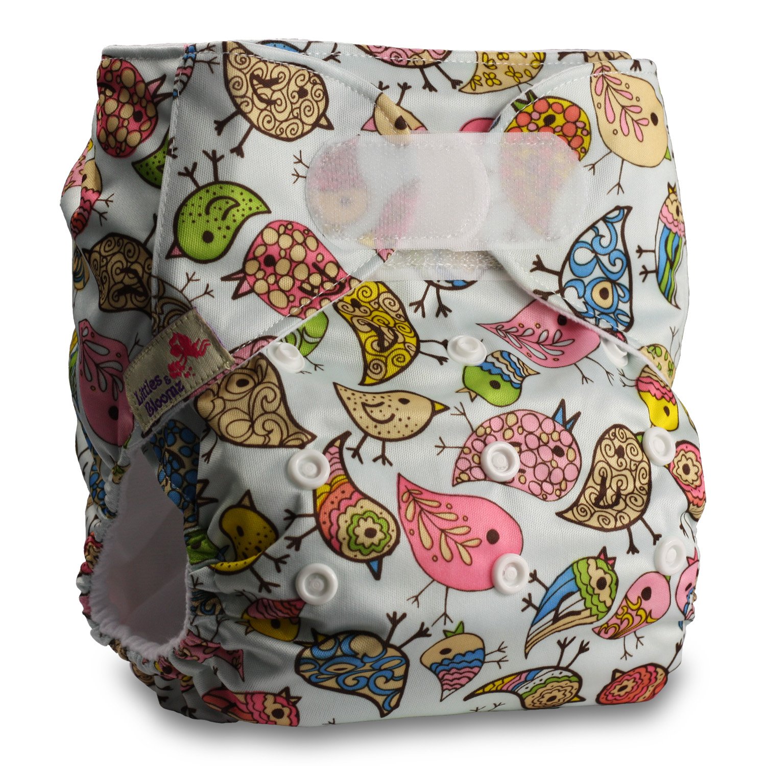 Littles & Bloomz, Reusable Pocket Cloth Nappy, Fastener: Hook-Loop, Set of 1, Pattern 16, with 2 Bamboo Charcoal Inserts