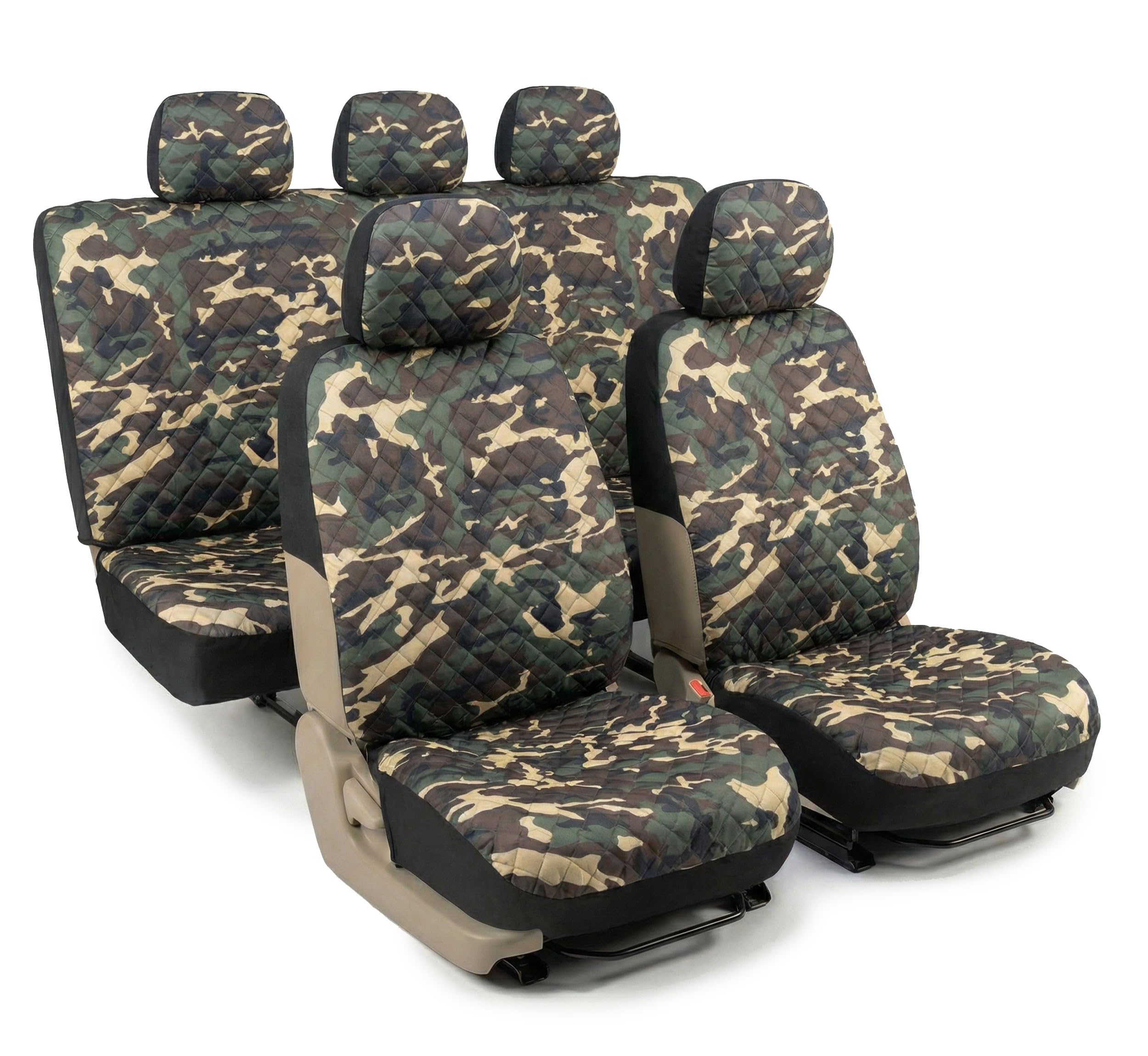 Auto Accessori Lupex - A21 Coprisedili Universali Auto in Tessuto Poliestere Trapuntato, Anteriori e Posteriori, Kit Completo colore Mimetico Verde
