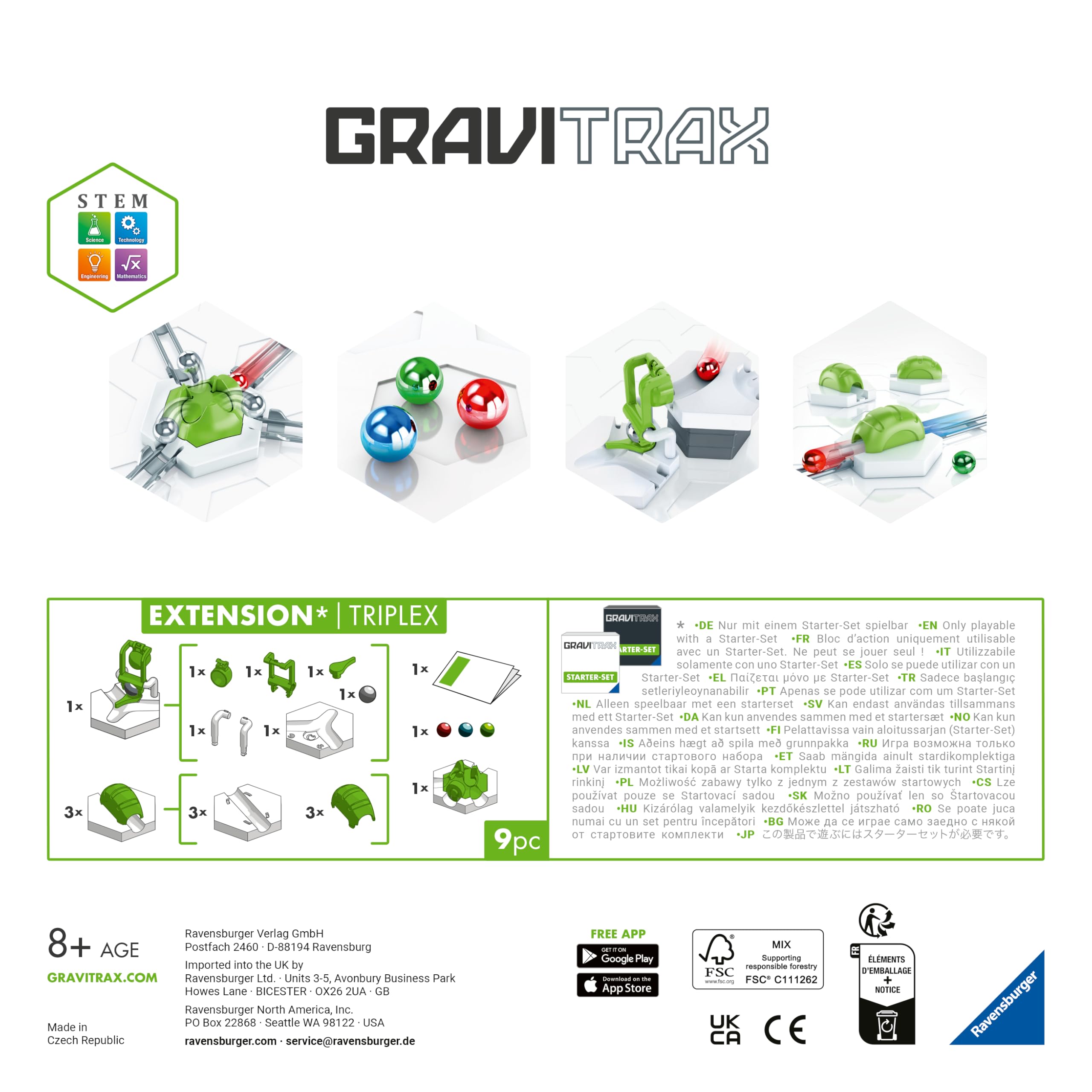 Ravensburger - GraviTrax - 9-częściowy zestaw rozszerzeń Triplex - Circuit de Balls - Od 8 lat - Wersja francuska - 24857