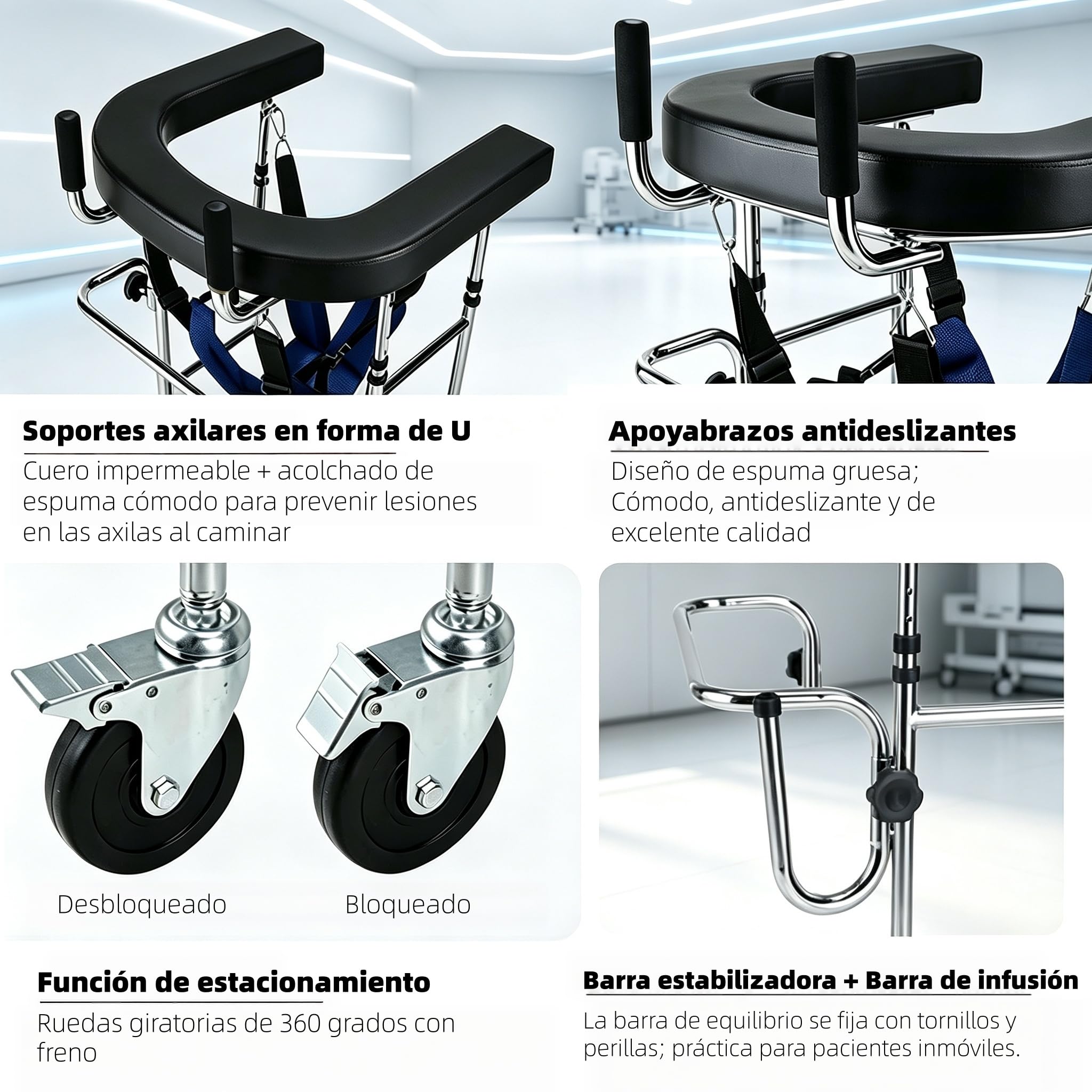 Ayuda Caminar Discapacitados,Andador Médico Portátil Altura Regulable，A