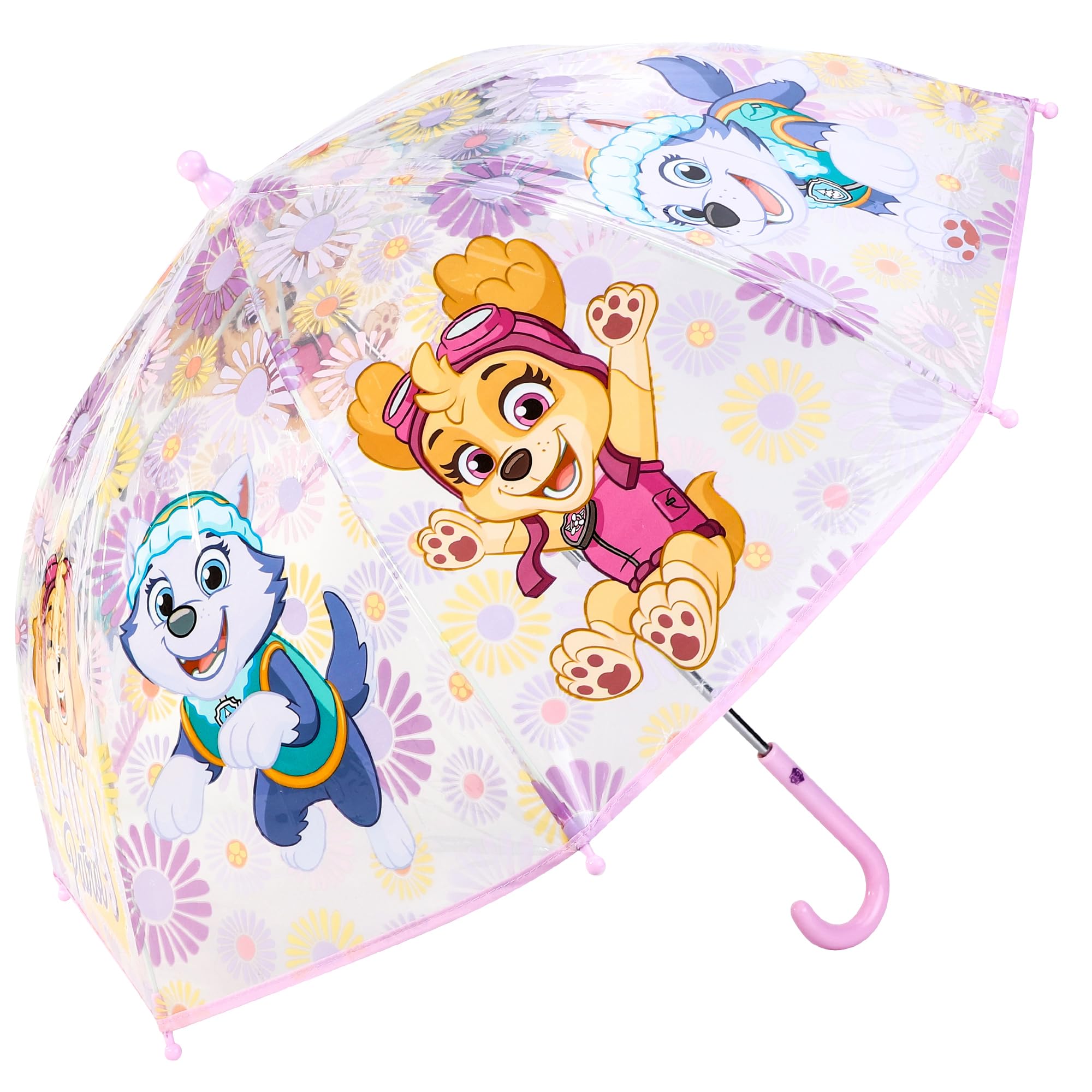 Paw Patrol Kids Clear Dome Umbrella – Children's Character Umbrella with Transparent See Through Canopy, Lightweight & Windproof School Rain Umbrellas for Girls | with Safety Opening