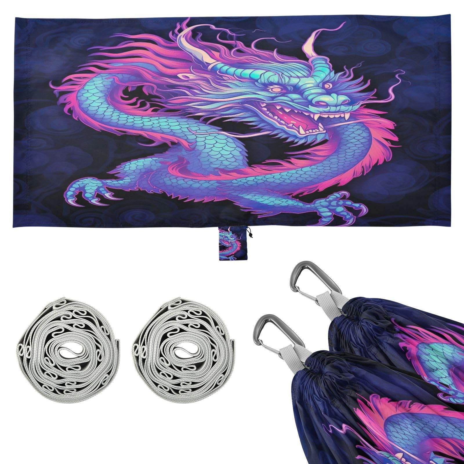 Haskirky Cute Dragon Camping Hammock, Single Portable Hammocks with Tree Straps & Attached Carry Bag, 330Lbs Capacity Perfect for Outside Indoor Hiking Beach Backpack Travel