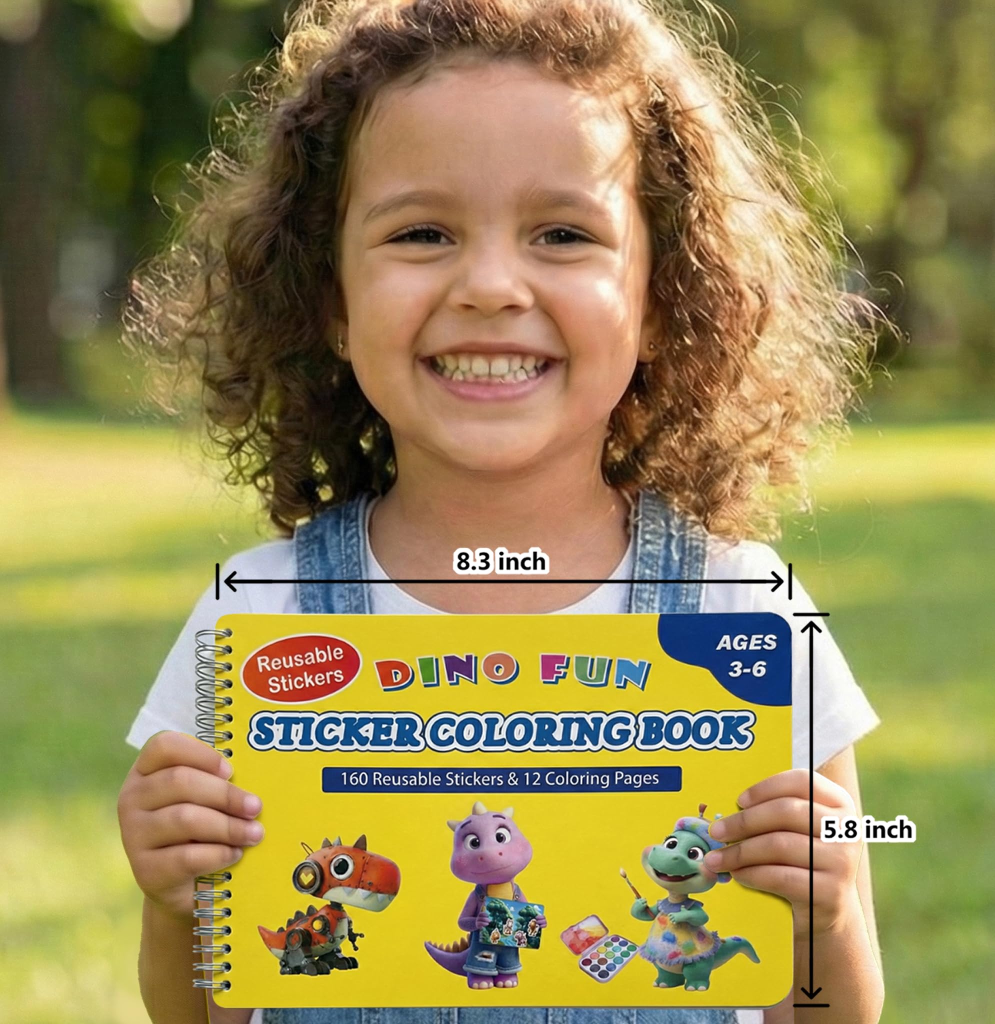 DinoFun Livre d'autocollants réutilisables pour enfants | Ensemble 2 en 1 avec plus de 160 autocollants, 6 marqueurs et 11 thèmes | Jouet de voyage éducatif pour enfants de 4 à 8 ans