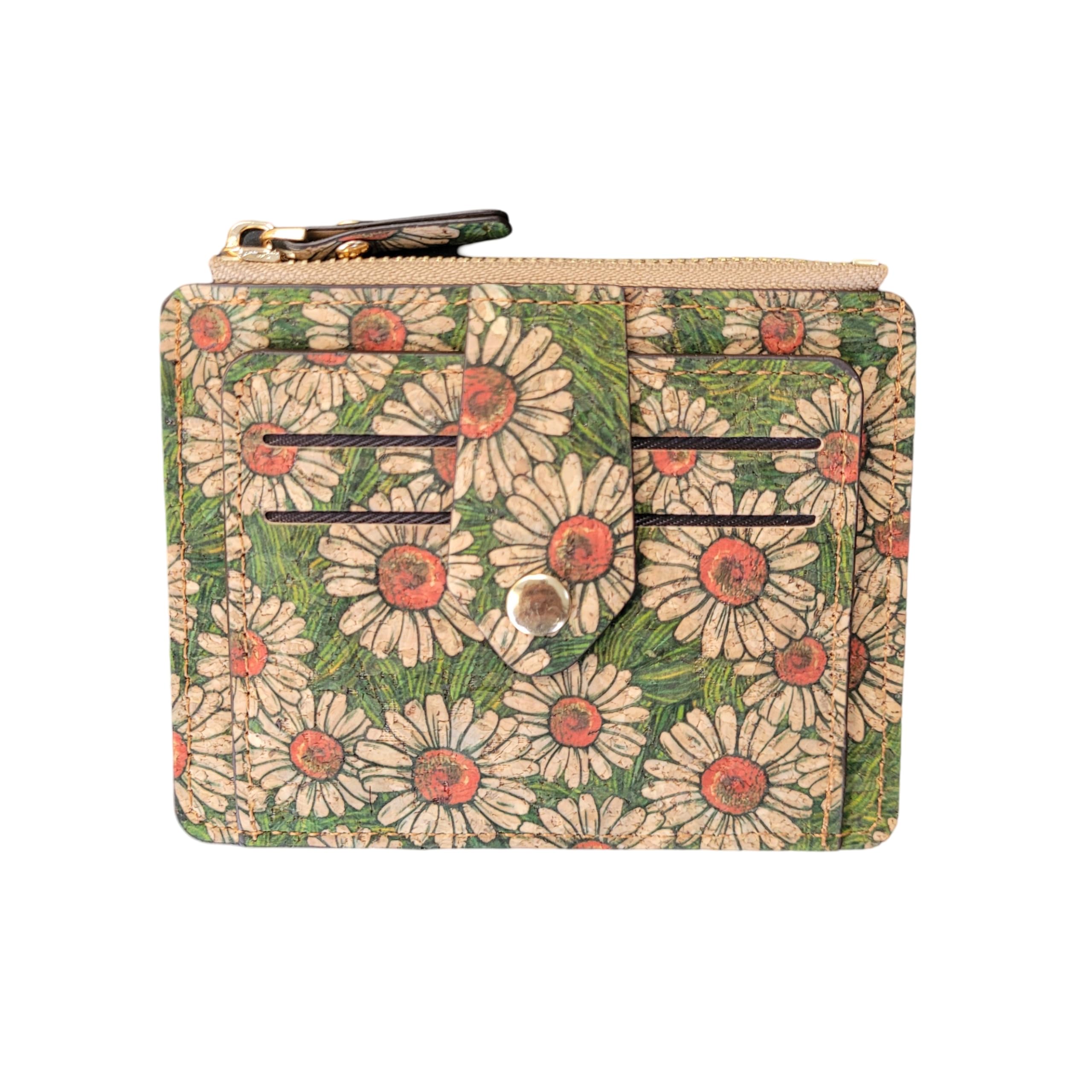 Minimalistic Cork Wallet with Snap Closure Eco Friednly Vegan gift (Daisy)