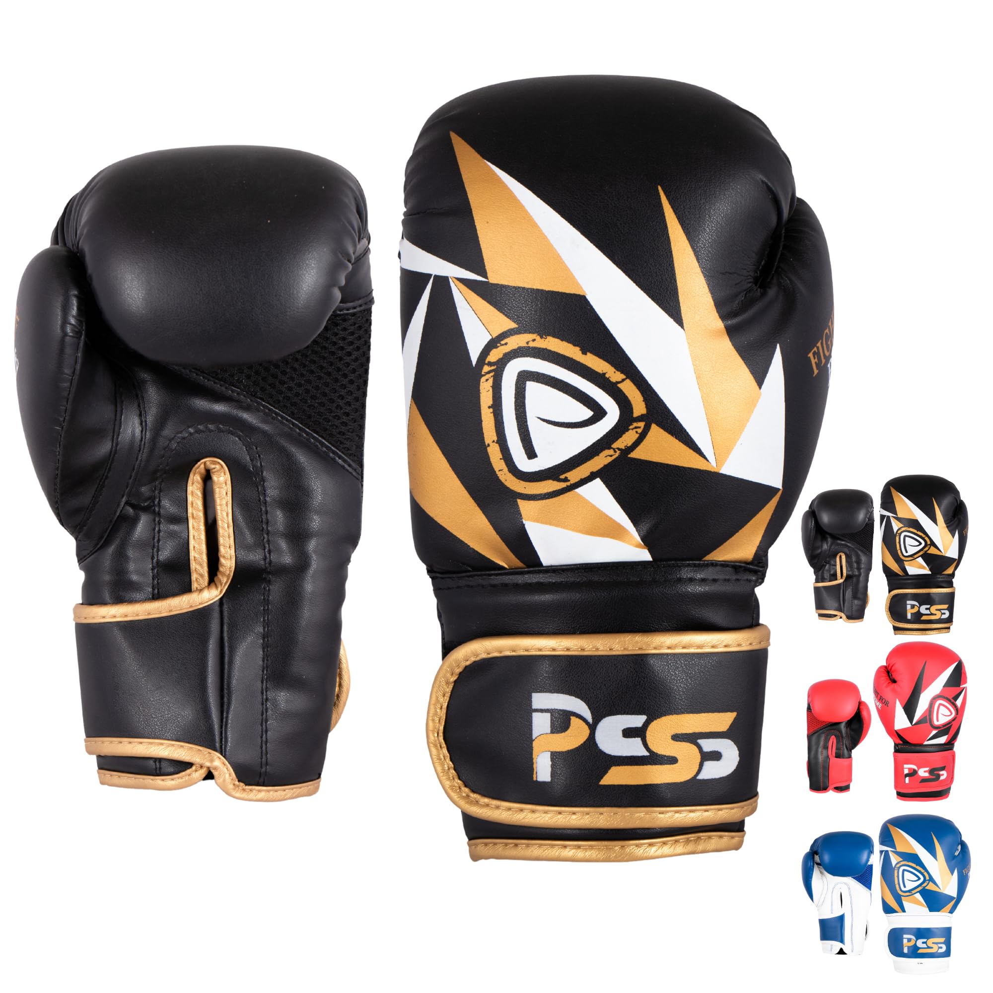 PSS kids boxing gloves training sparring, PU leather muay thai MMA, kickboxing, gym, fitness, workout, heavy punching bag focus mitts pads 04,06,08,10 oz (Black, 4oz)
