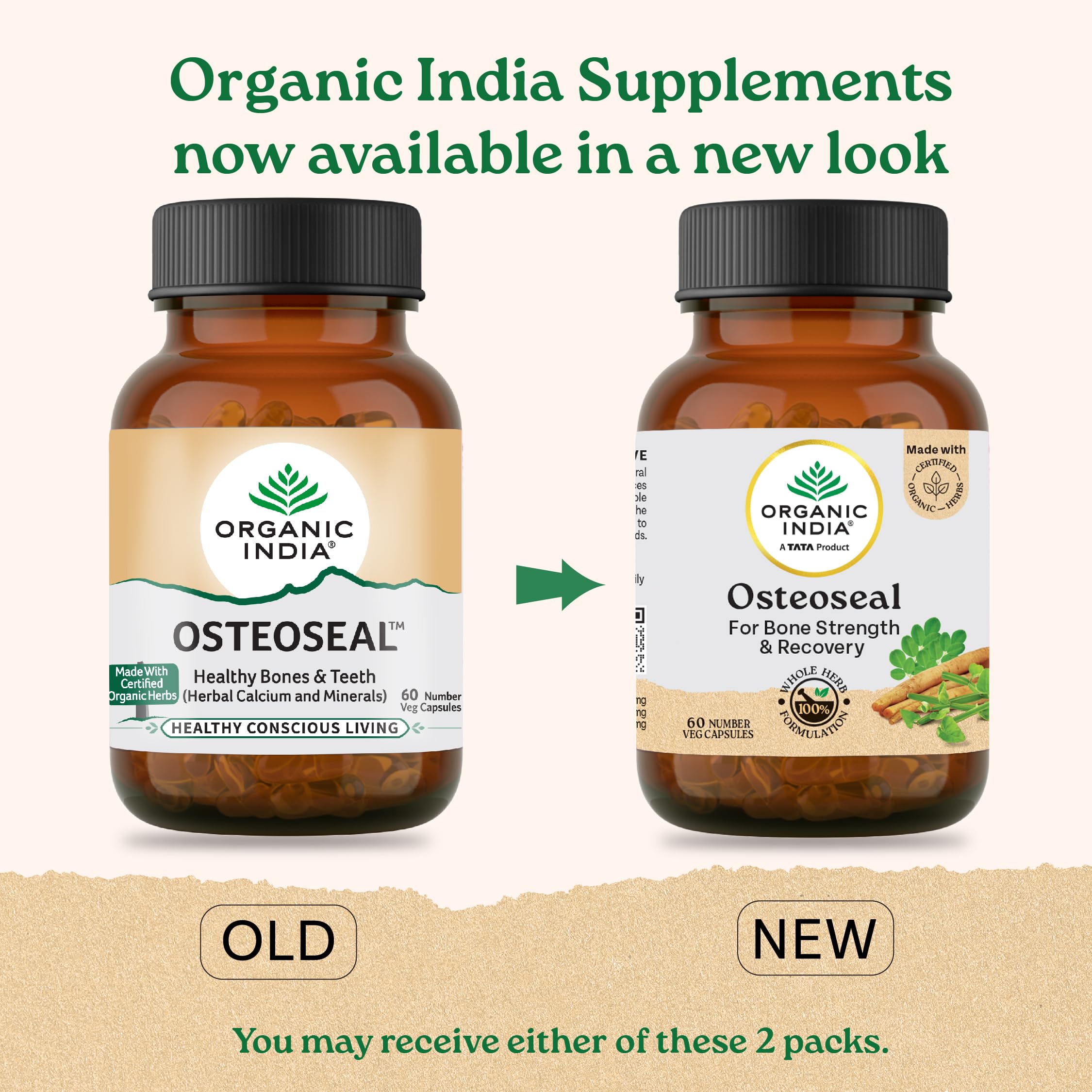 A TATA Product - Organic India Osteoseal 60 Capsule - Bio-available Calcium, Phosphorus & Amino Acids, Helps Increase Bone Mineral Density, Healthy Bone & Teeth GMP & NPOP Certified Organic