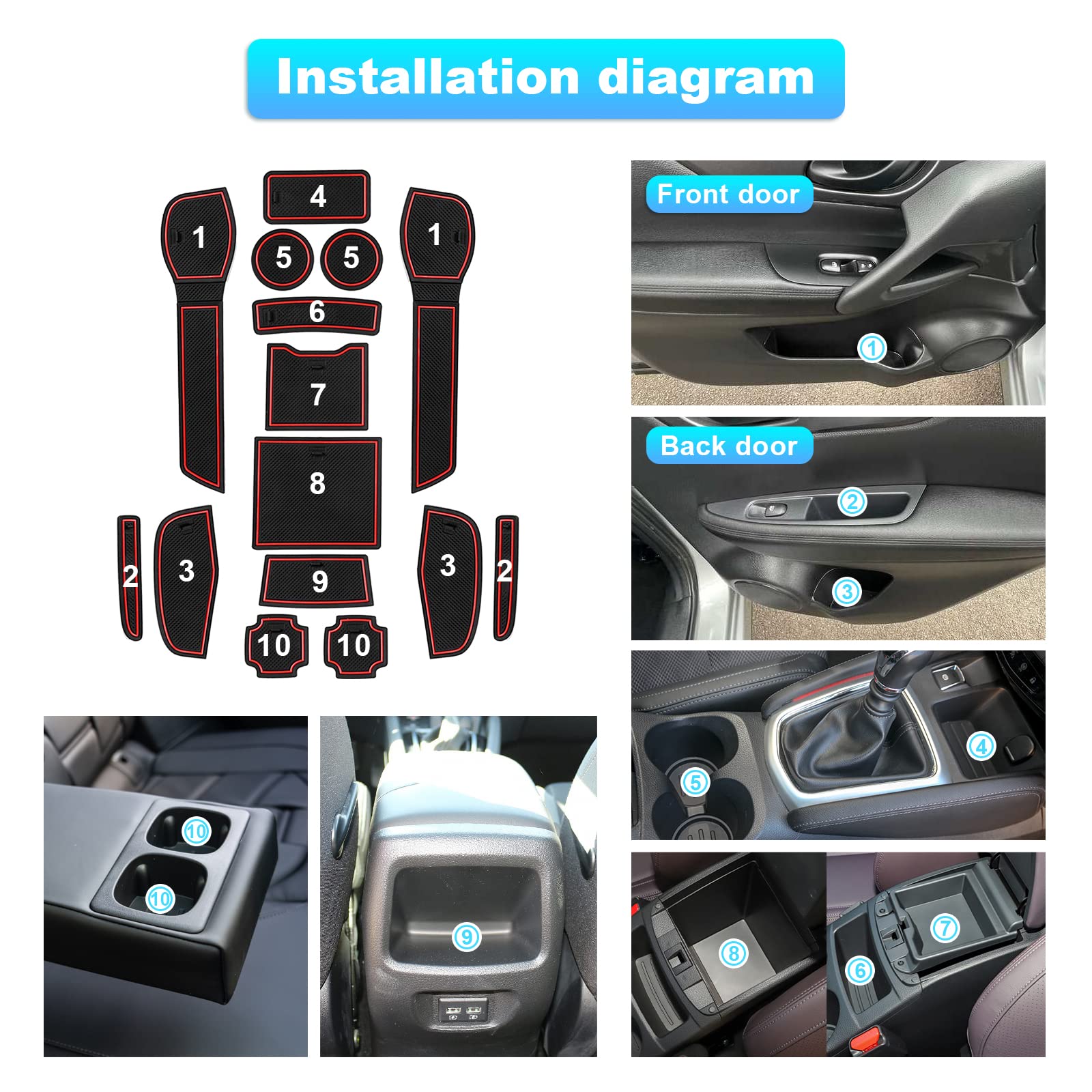 BIXUAN Qashqai J11 kompatybilny z Nissan Qashqai J11 2019 2020 2021 antypoślizgowe maty na konsolę środkową, podłokietnik, gumowe maty, uchwyt na napoje, antypoślizgowe maty do drzwi, maty do szwu