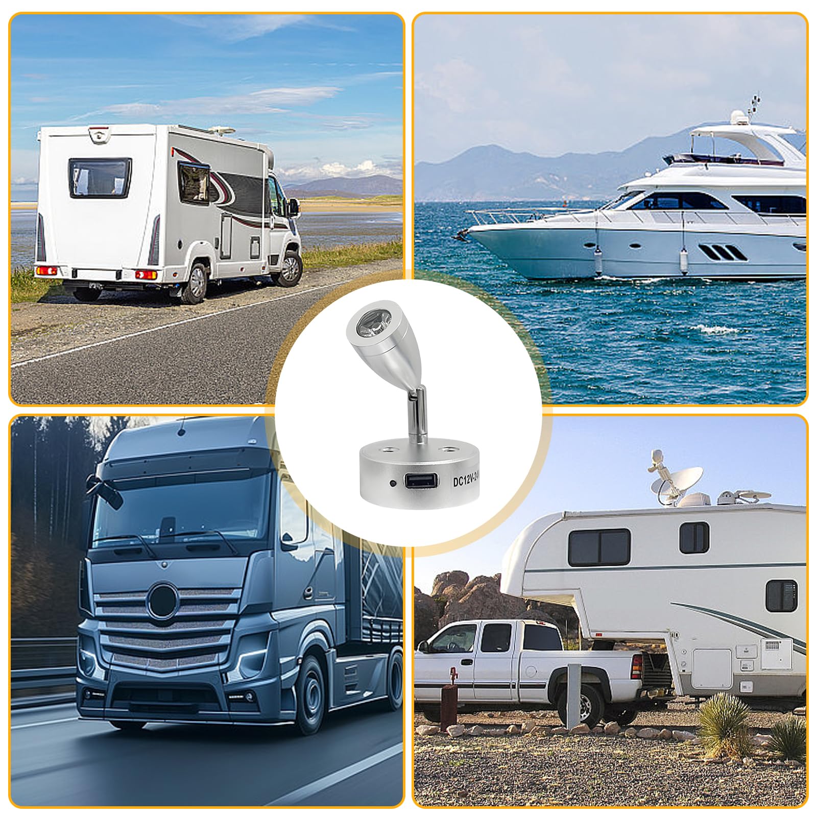 Lampes LED 12 V pour camping-car 12 V - Intensité variable - Lampe de lecture 12 V - Avec port de charge USB - Lampe de caravane - Interrupteur tactile 3200 K - Pour caravane, voiture, camping-car