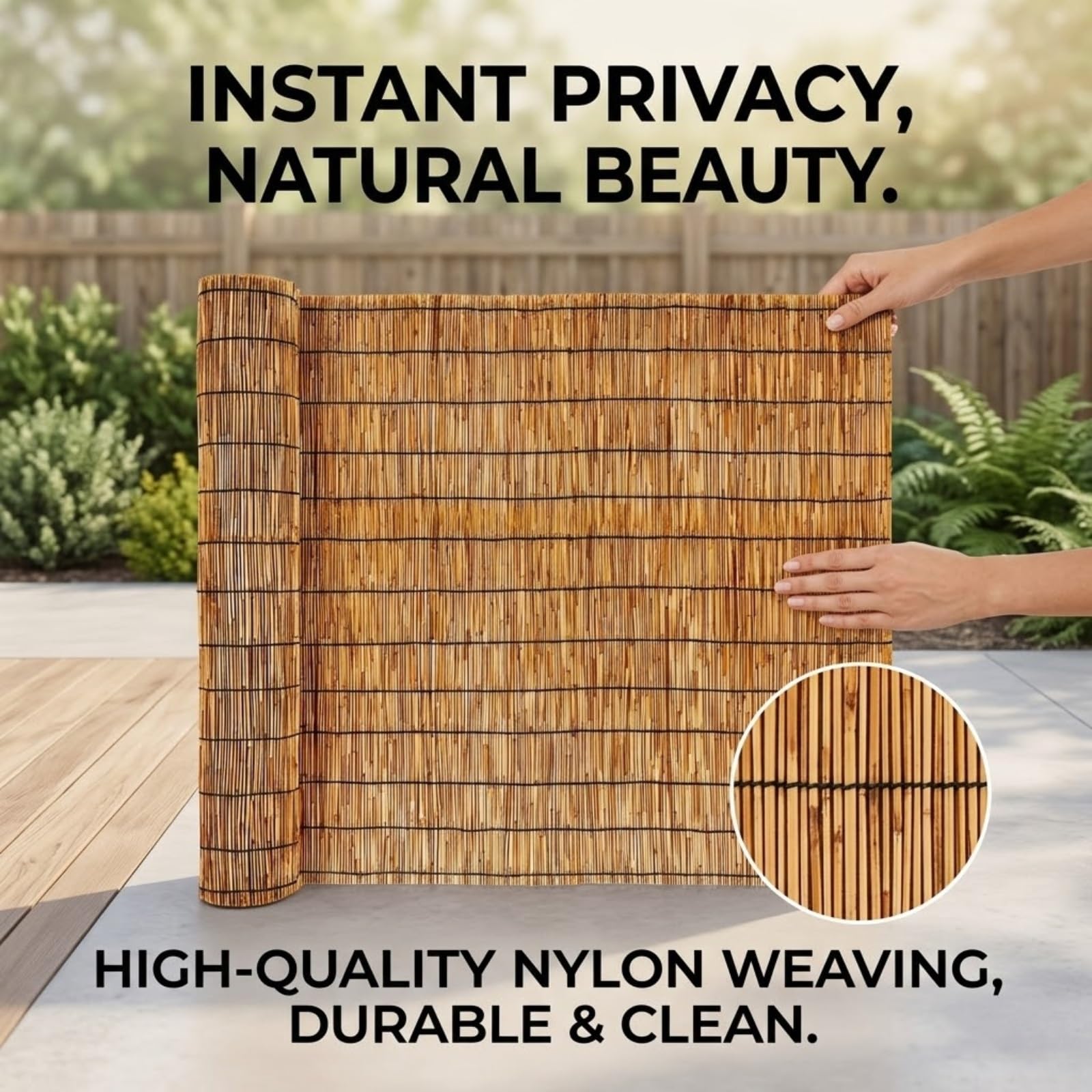Arella in Canna Naturale Carbonizzata, Recinzione Frangivista Privacy per Giardino Balcone Terrazzo, Stuoia Ombreggiante Bamboo con Filo in Nylon Robusta, 1,83x4.33 m(Naturale,0.30 m H x 12.95 m L)