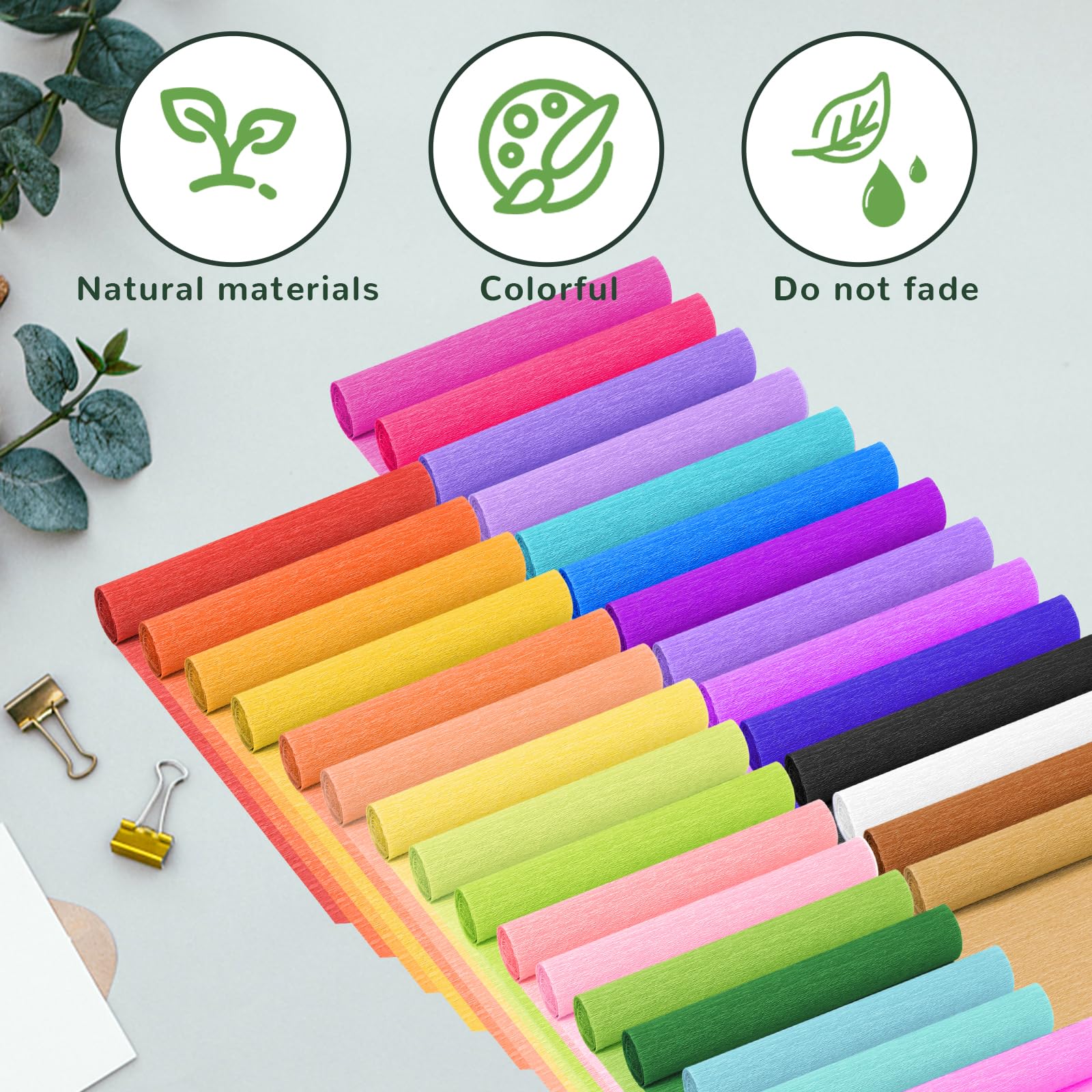 Lot de 30 rouleaux de papier crépon de 25,4 x 248,8 cm, 30 feuilles de papier crépon aux couleurs de l'arc-en-ciel pour loisirs créatifs, anniversaire, mariage, vacances, décorations de fête