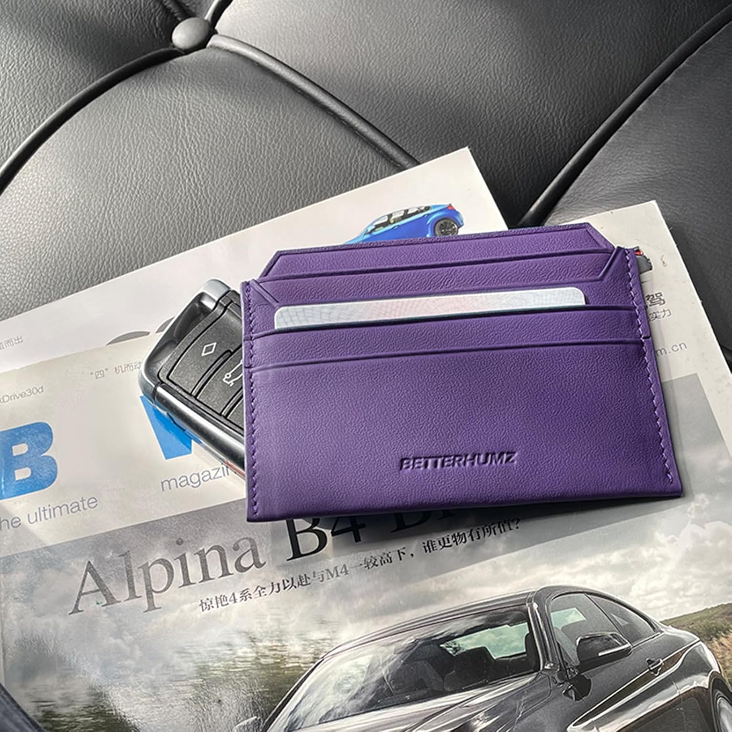 BETTERHUMZ Credit Card Case Nappa Leather Material for Men and Women Card Holder Slim Wallet 8 Slots and 1 Pocket (Purple) - Image 2
