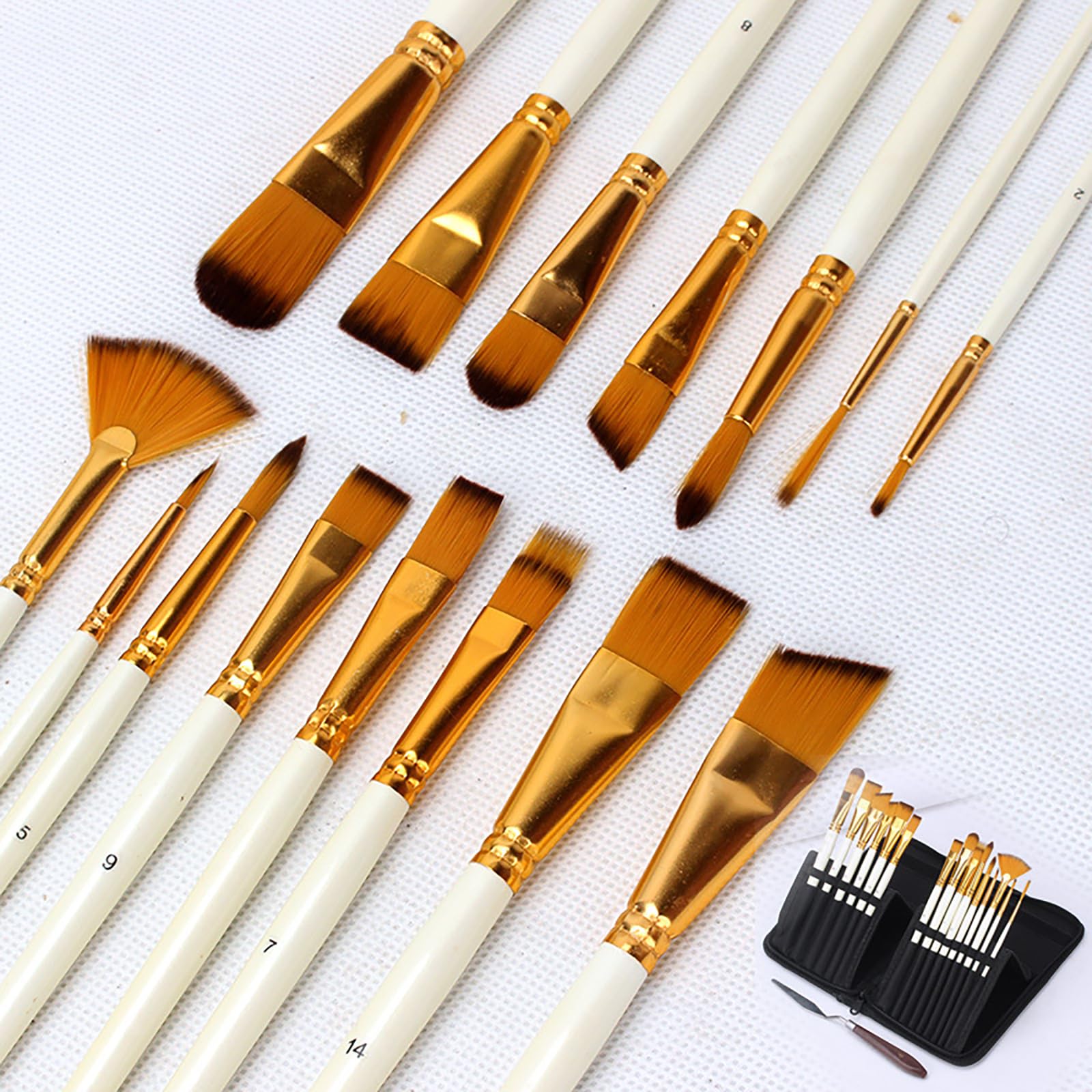 Set di pennelli per artisti di 15 Forme Diverse con 1 tavolozza, Kit di pennelli in Spugna per Pittura, Custodia per Pittura acrilica, Olio, Acquerello, guazzo
