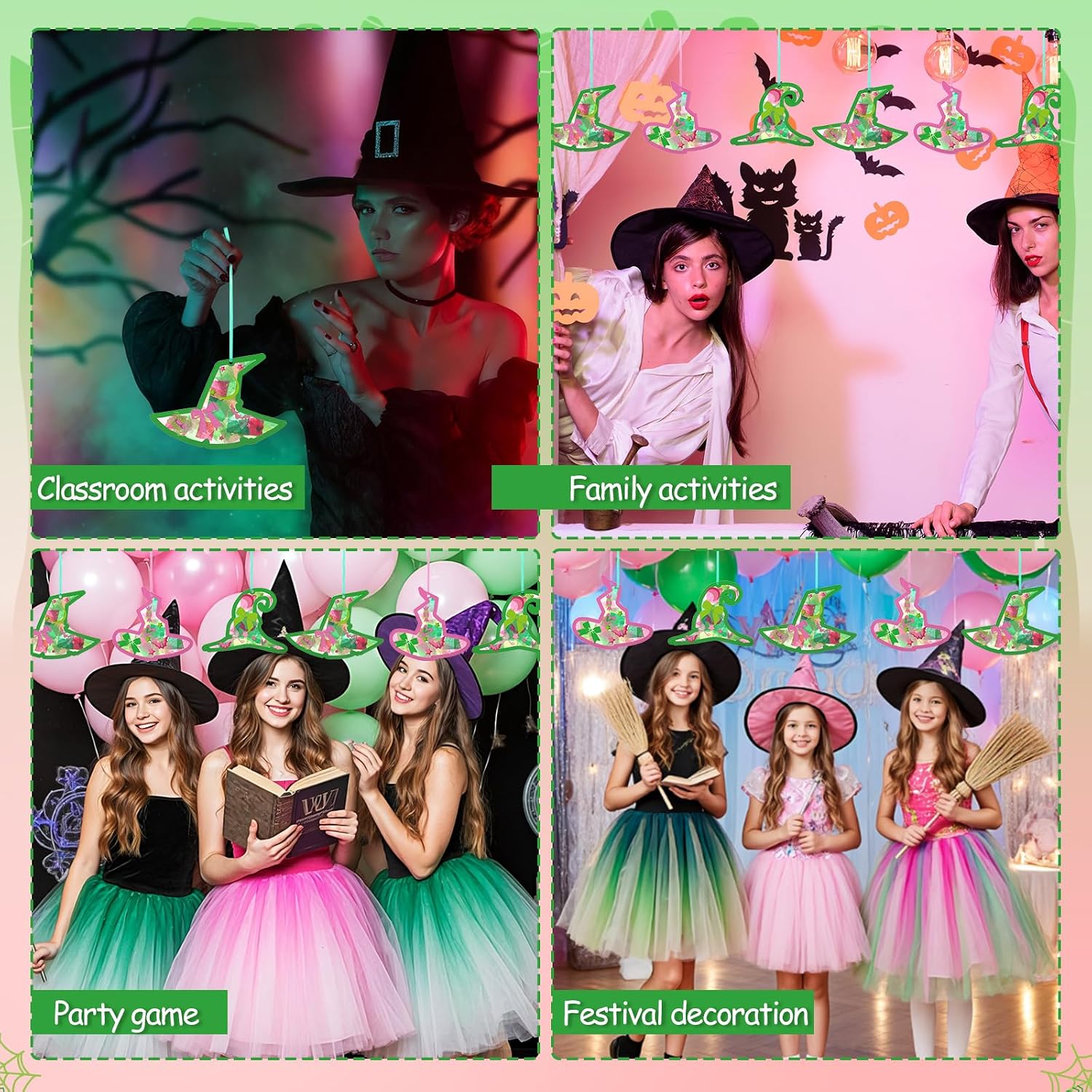Engrowtic 25 Sets Green and Pink Party Favors Hat Frames with Tissue Paper and Ribbons Stickers for Witch and Princess Birthday Decorations Crafts DIY
