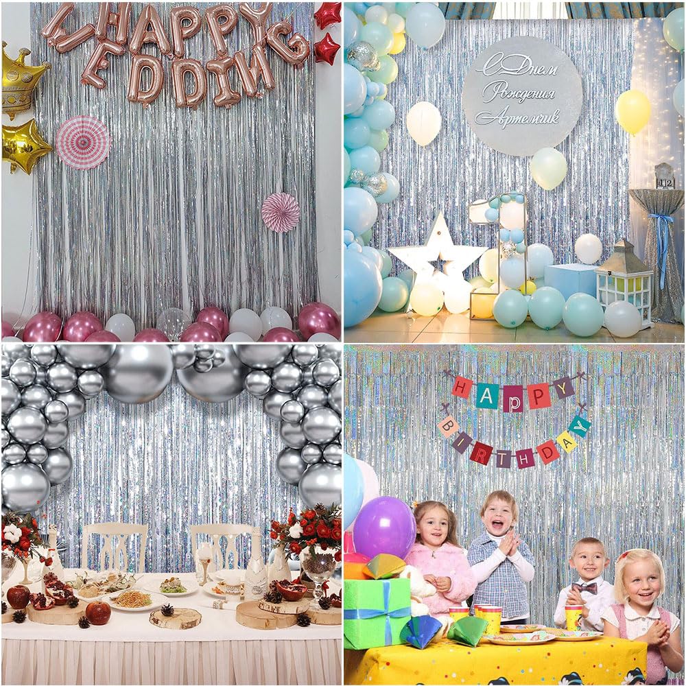 O-Kinee Tende Metalliche Tinsel Argento,Foil Tenda Compleanno