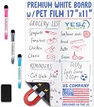 Magnetic Dry Erase Whiteboard Sheet for Fridge - 30x20 cm - Stain-Resistant with 3 Markers & Big Eraser with Magnets - Small Refrigerator White Board Planner & Organiser - by Yes4Quality