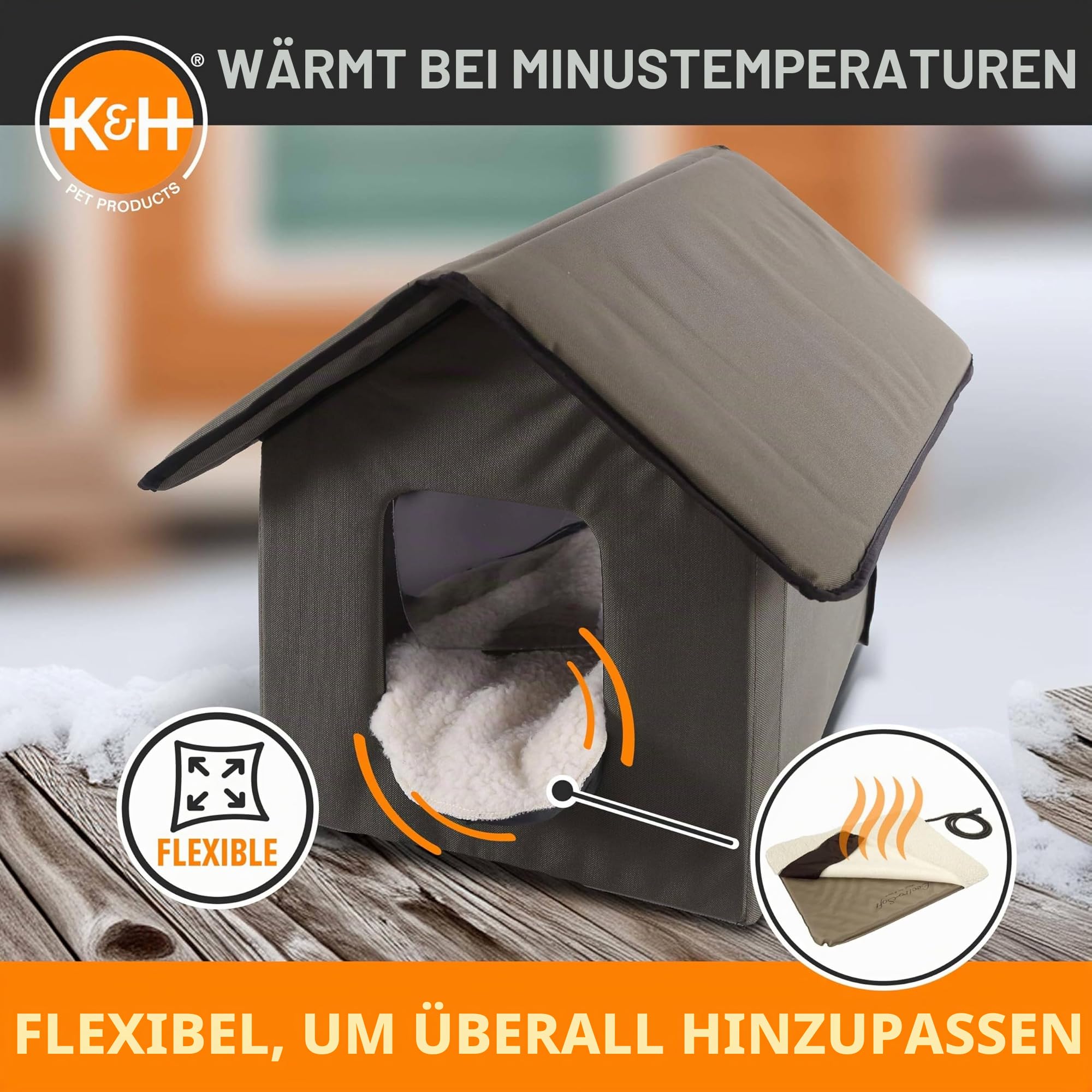K&H Pet Products Beheiztes Haustierbett, für den Außenbereich, 35,6 x 45,7 cm, Hellbraun