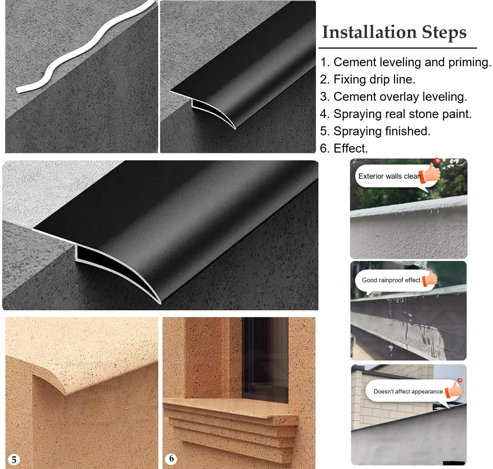 Deflettore Antipioggia, Ala gocciolante for la rifinitura dei Bordi, Impermeabile, in Alluminio Resistente, da 3,3 a 66 Piedi, for gronde e davanzali(2.8m/9.2ft)