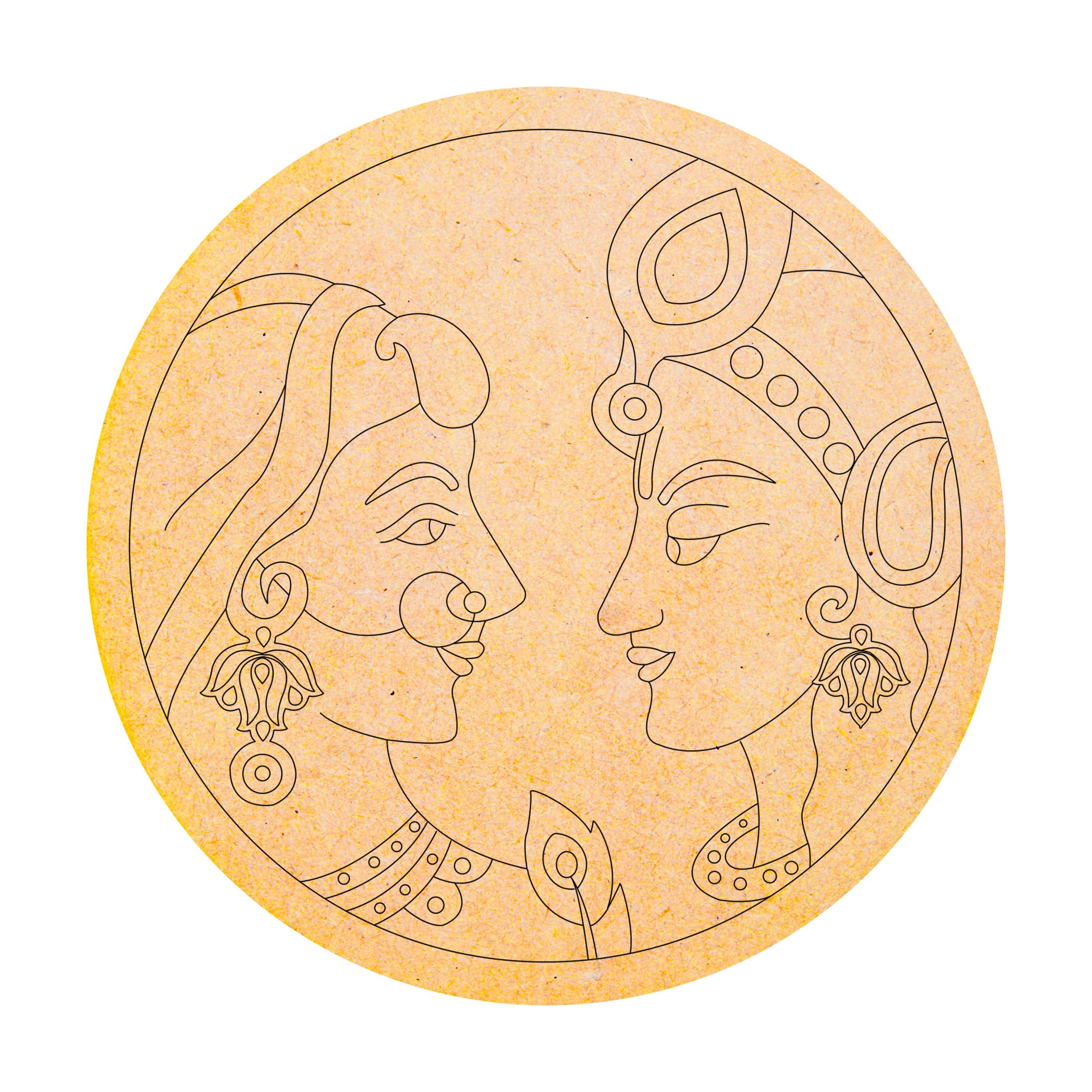 AJANTA ROYAL Premium MDF Mandala Art Board – 3.5mm Thick Round Laser Engraved Radha Krishna Design | DIY Lippan Art, Mandala Painting, Clay Craft Base | Ideal for Wall Décor, Festival Gifts, Hobby Art (MDL-04)-image-12