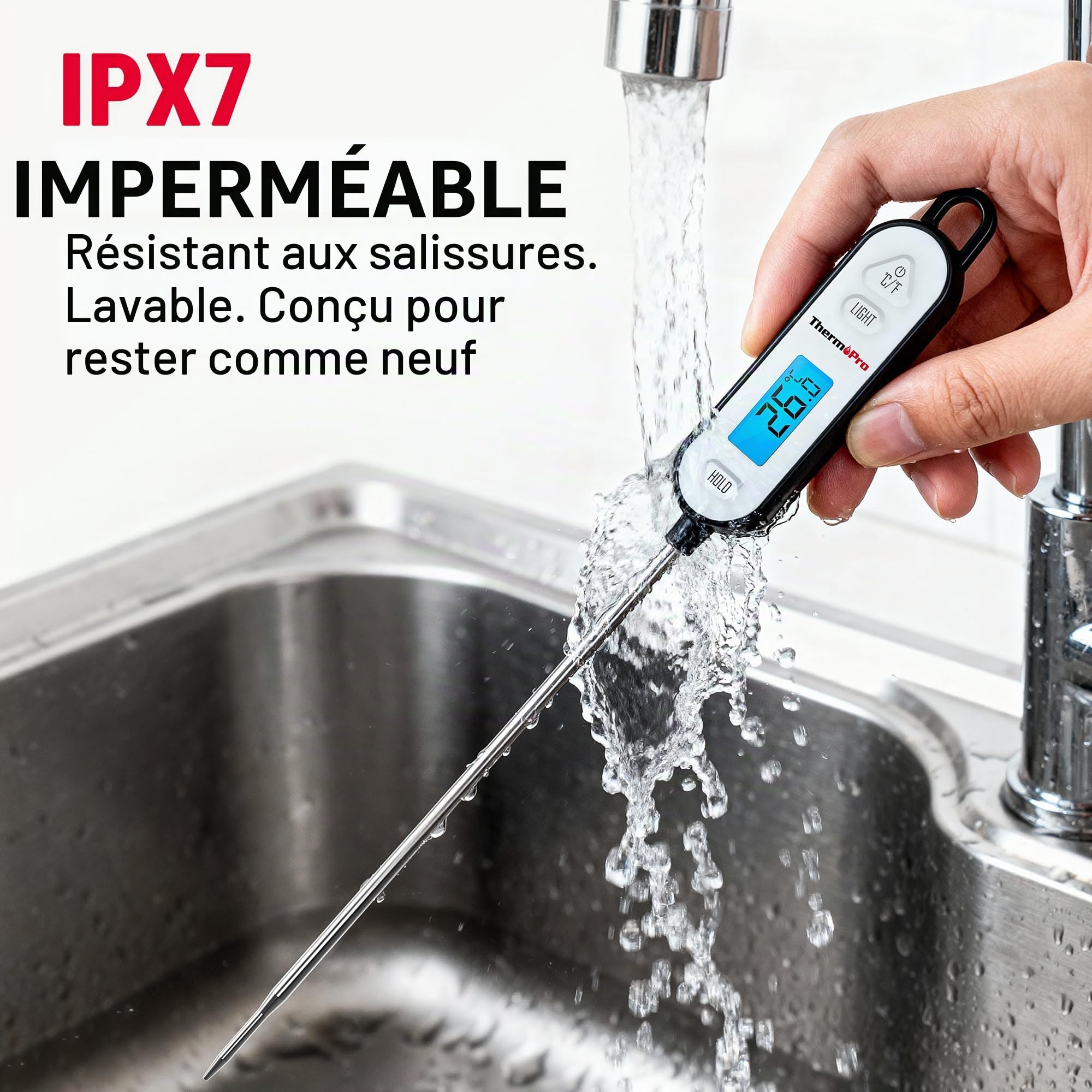 ThermoPro Thermomètre à viande numérique avec sonde pliable - Thermomètre de cuisson pour fumoir, barbecue